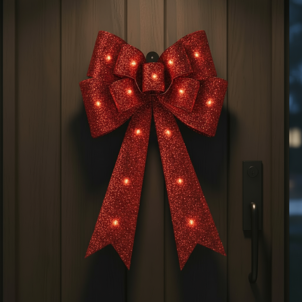 Light Up Red LED Christmas Door Bow