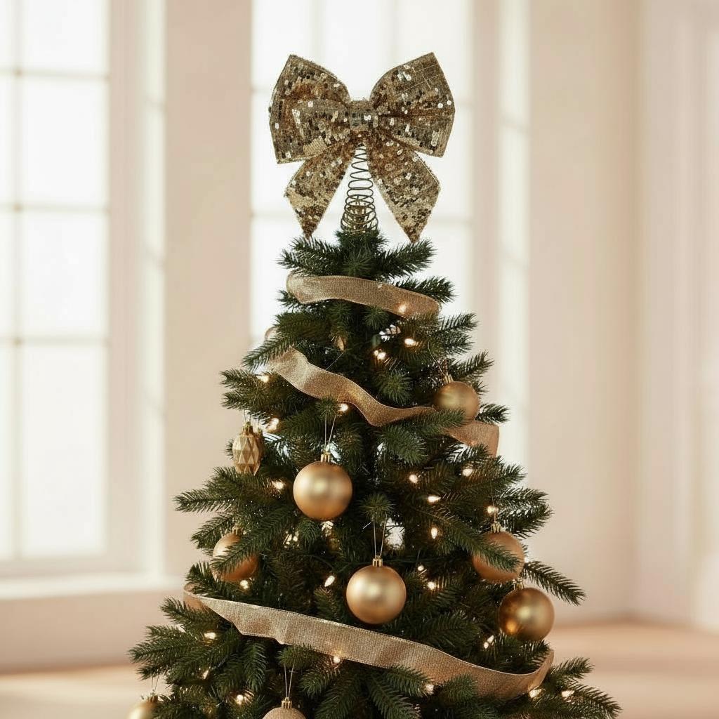 Large Gold Sequin Bow Tree Topper