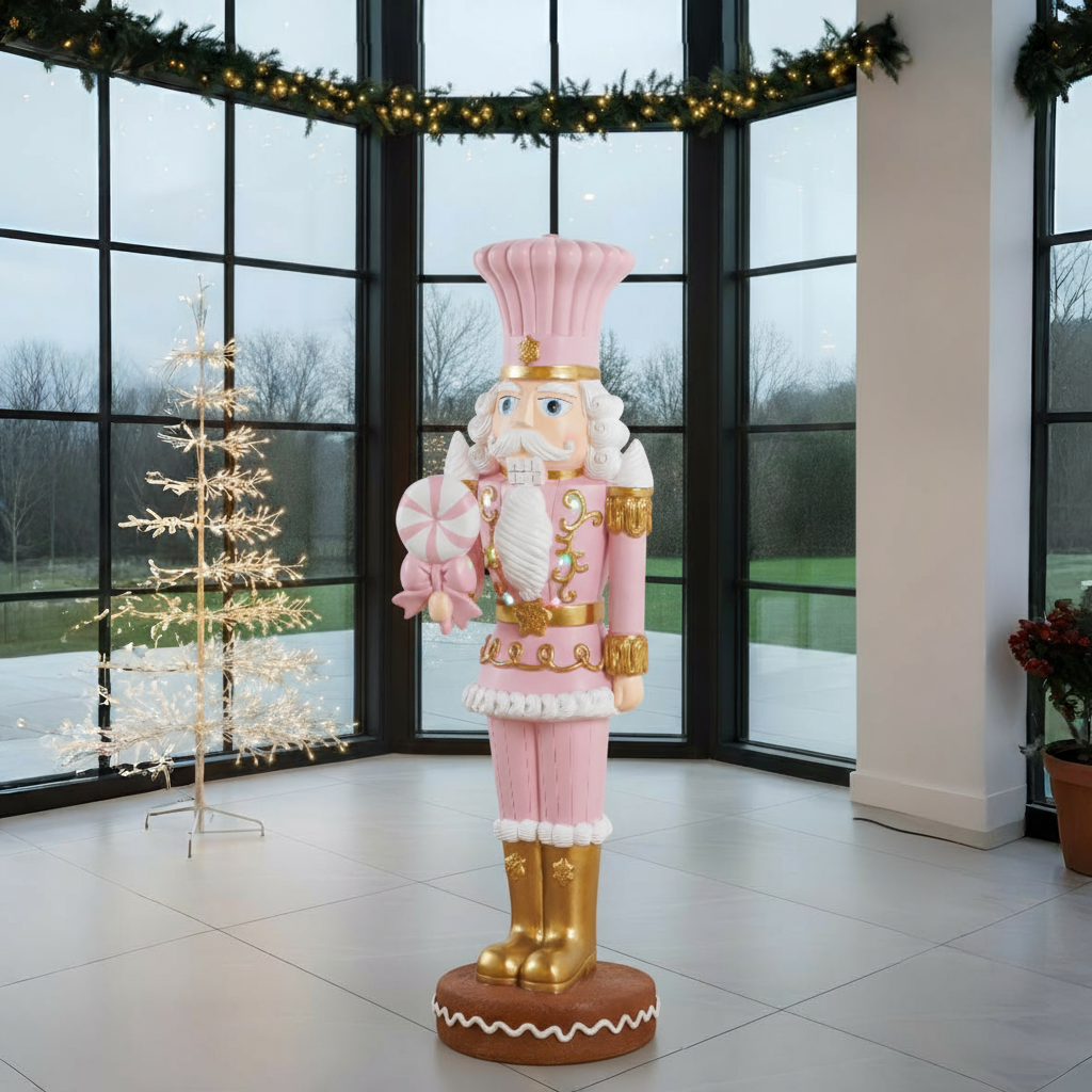 5ft Light Up Pink Candy Cane Nutcracker