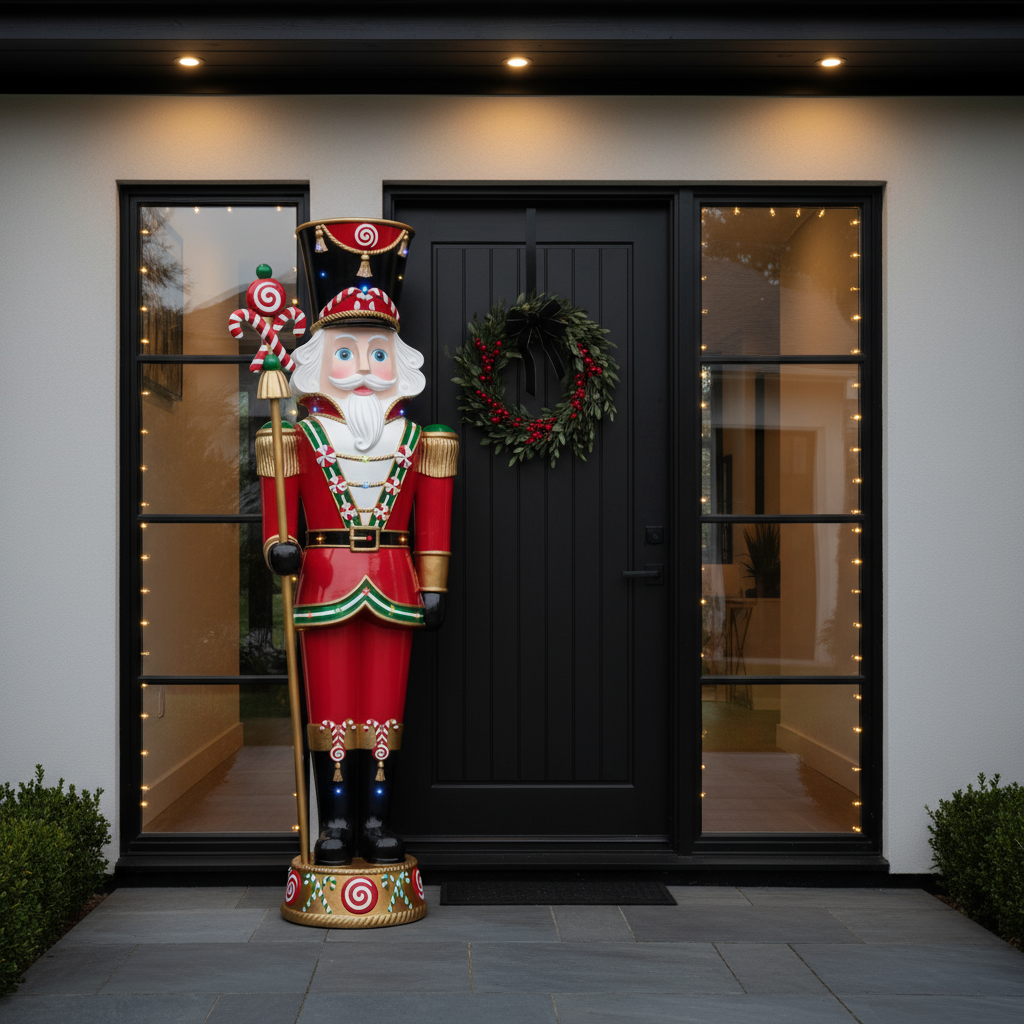 8ft Light Up Candy Cane Musical Nutcracker