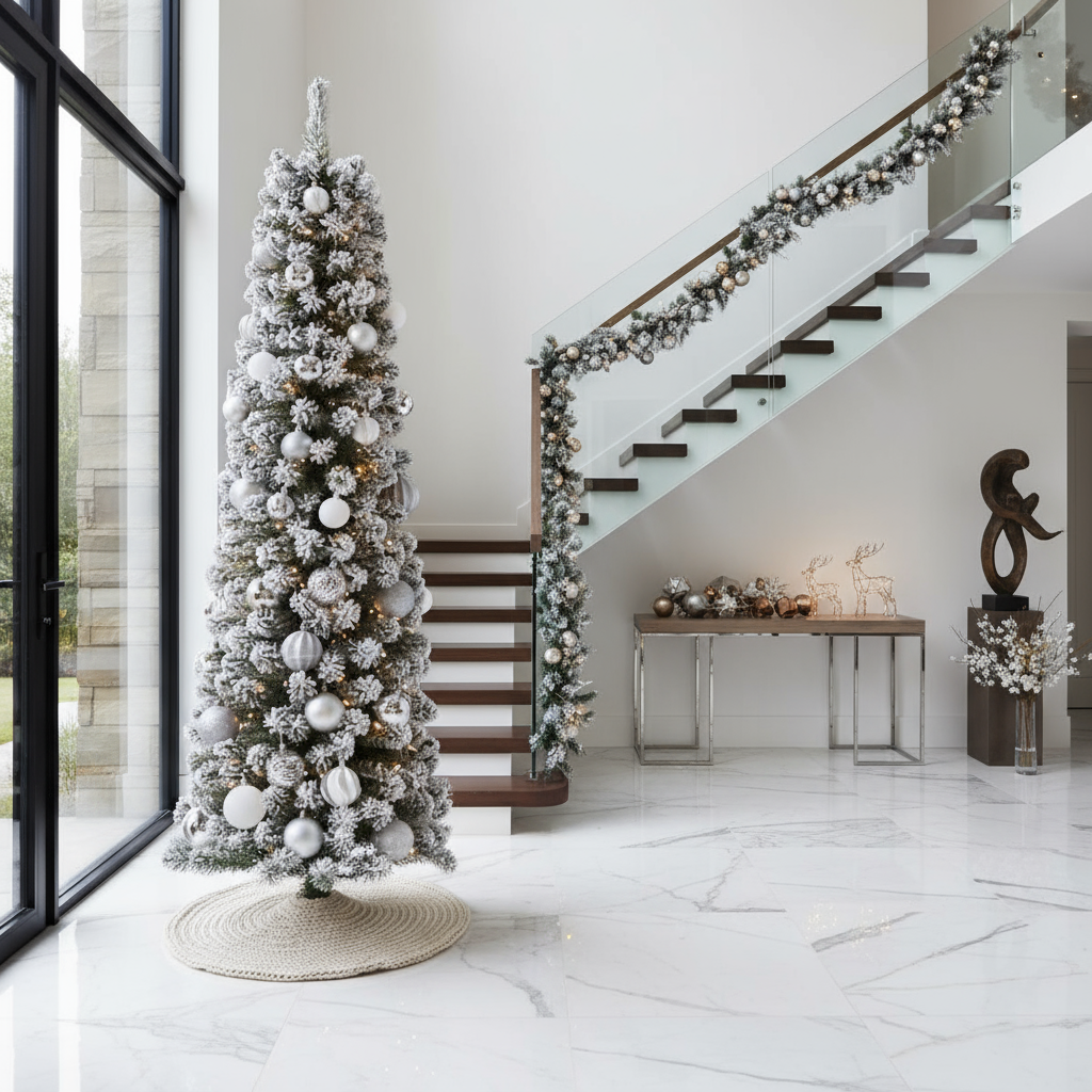 6ft Flocked Snowy Slim Pencil Tree