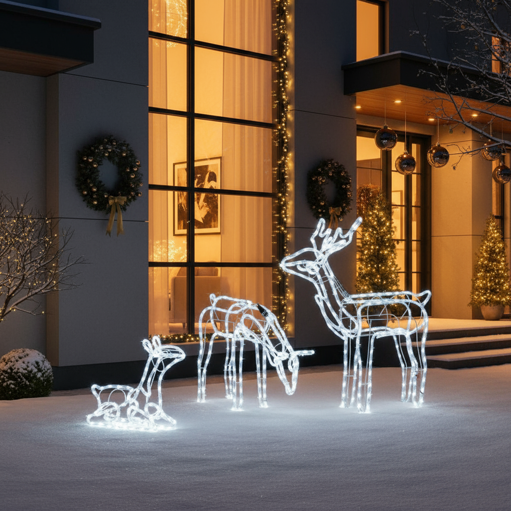 Set Of 3 Light Up Frosted Reindeer Family