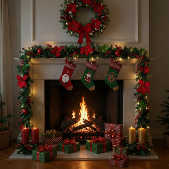 16ft Pre-Lit Grand Red Poinsettia Garland – Garden Greatness