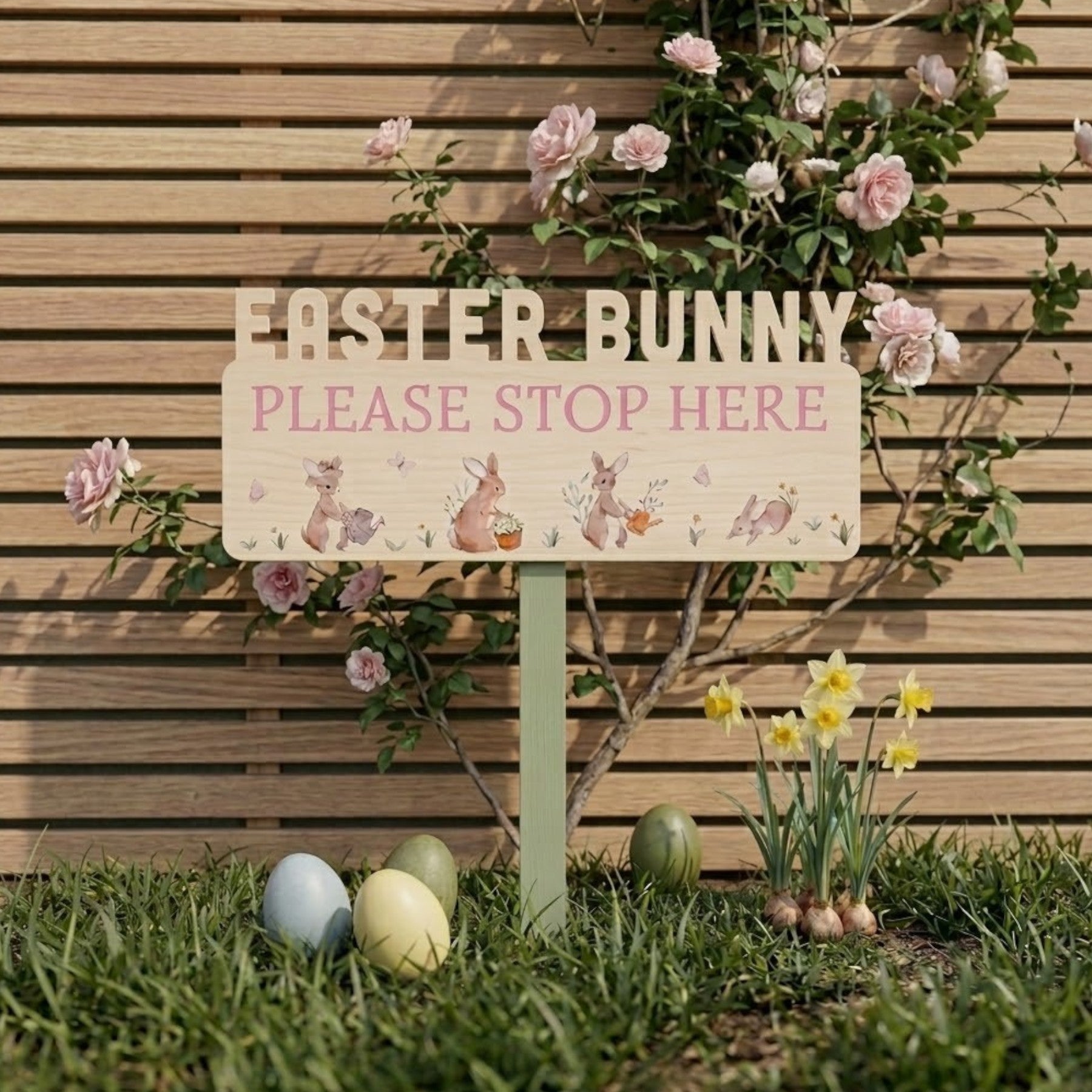 Easter Bunny Stop Here Stake Decoration