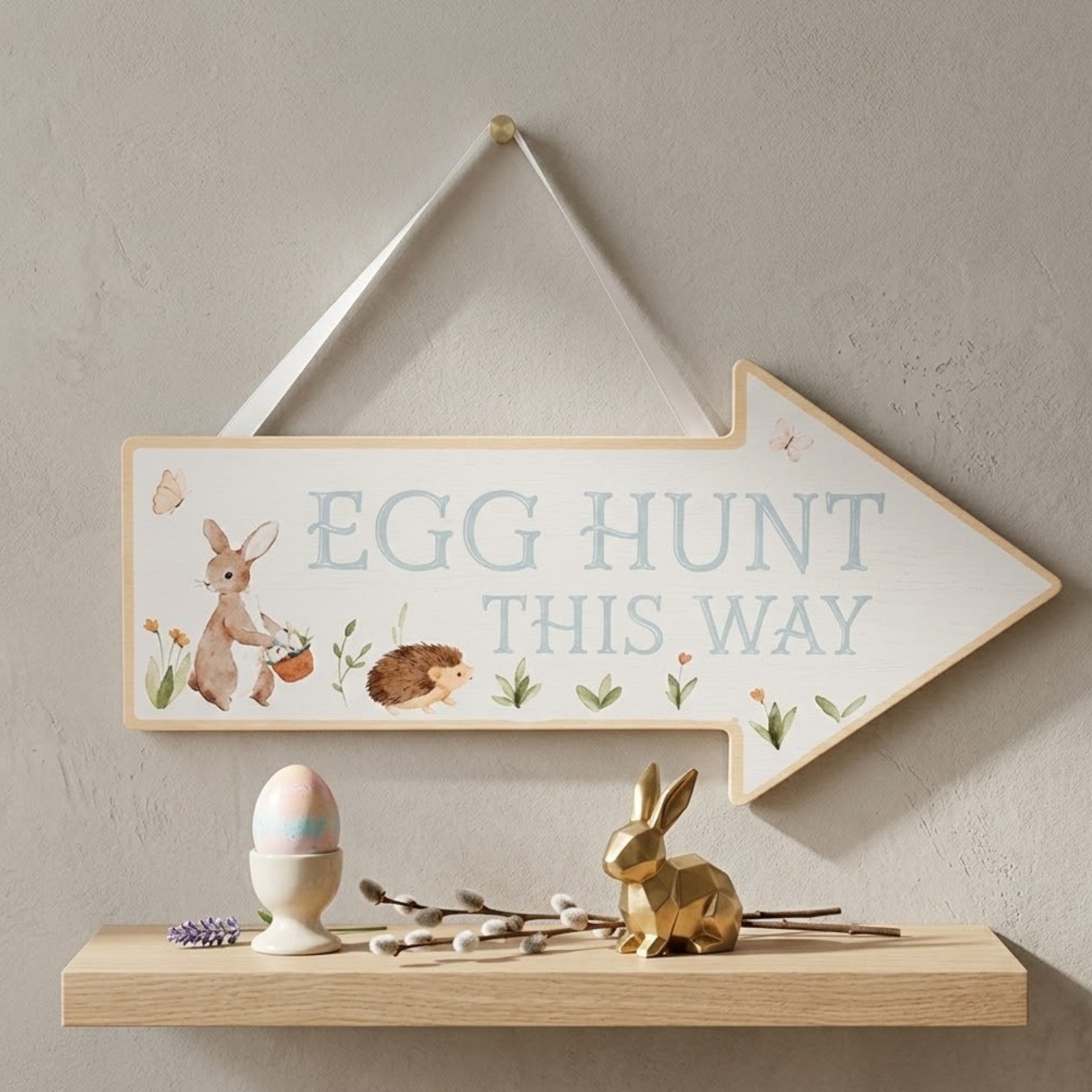 Springtime Egg Hunt This Way Hanging Sign