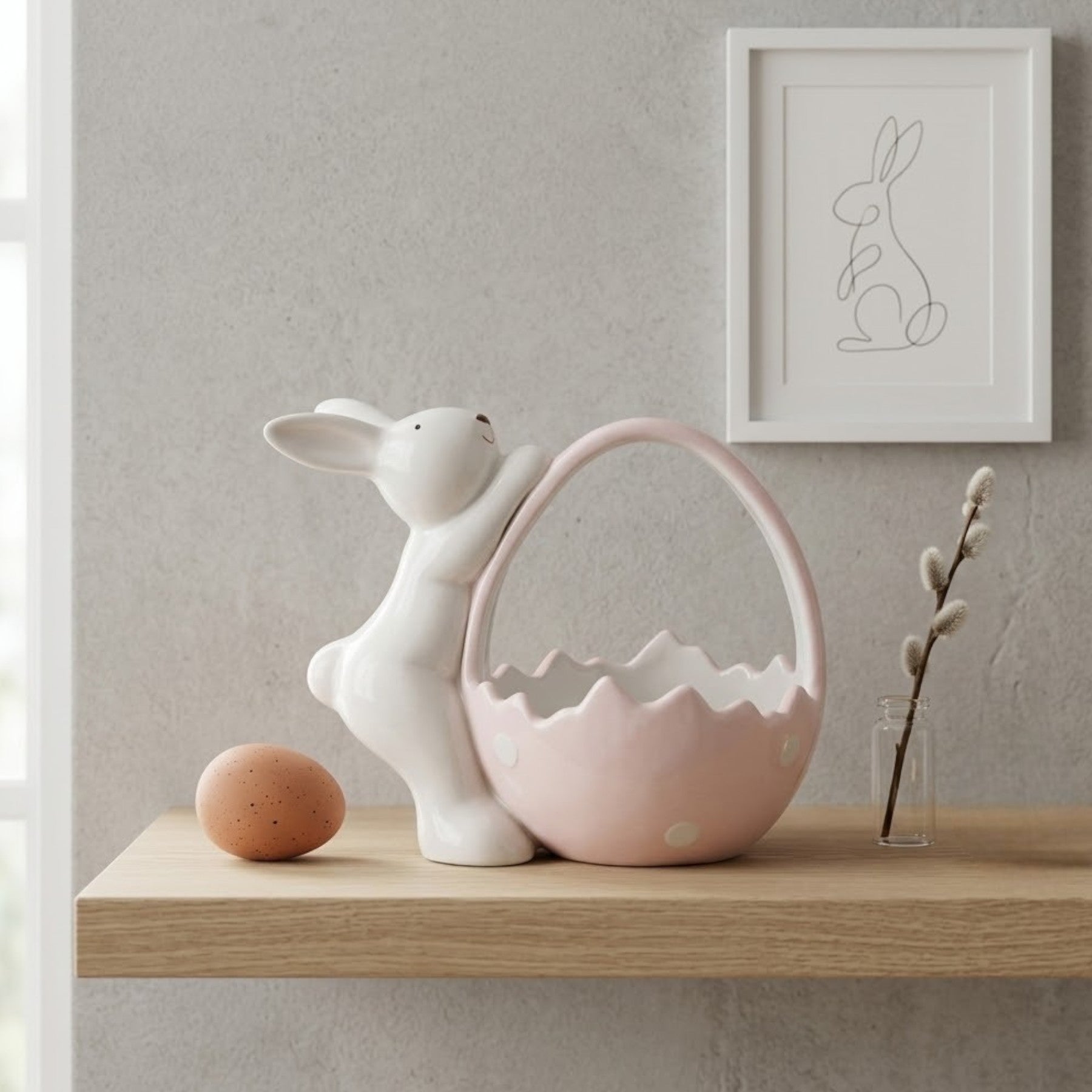 Springtime Bunny Pink Basket Ornament