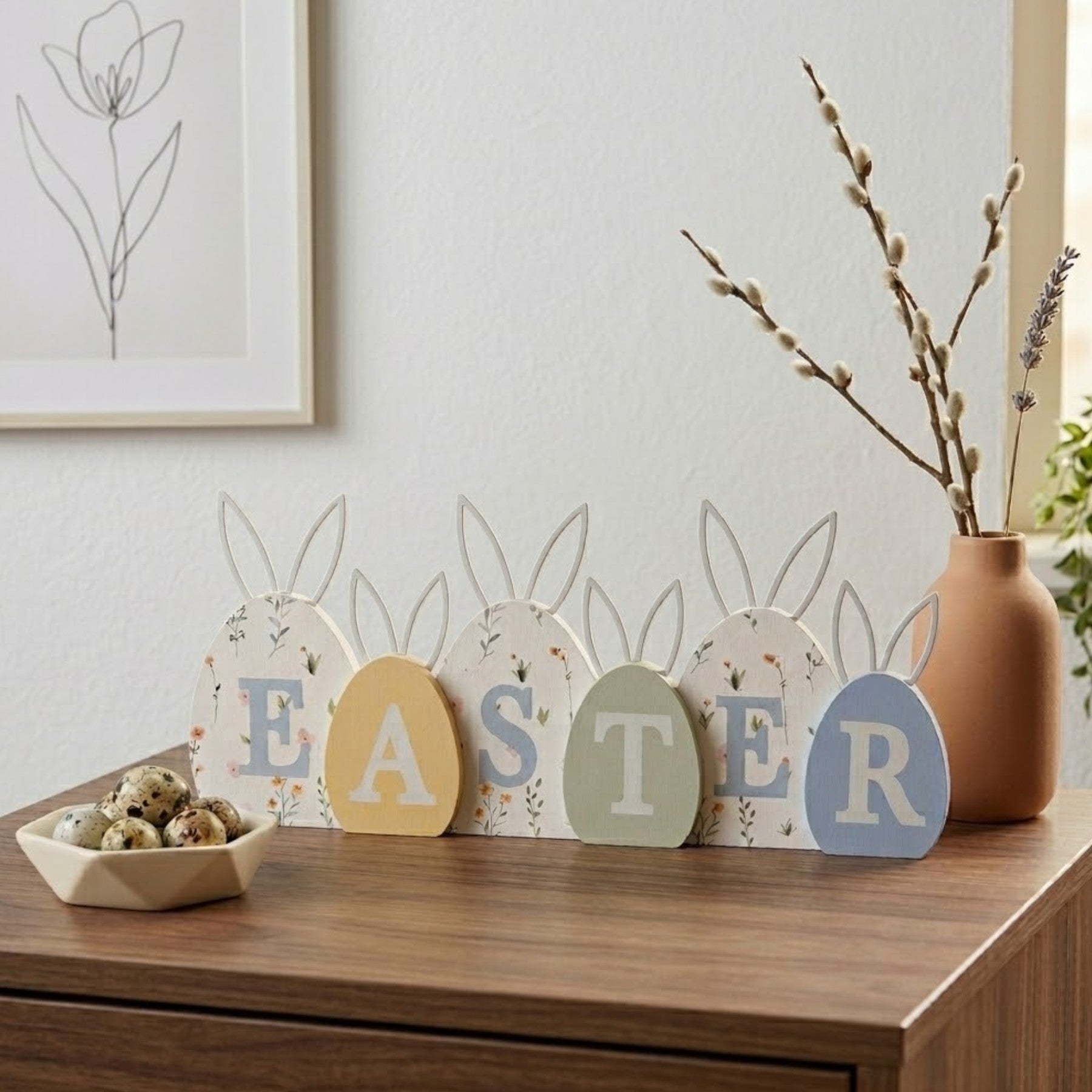 Springtime Bunny Ears Easter Mantel Plaque