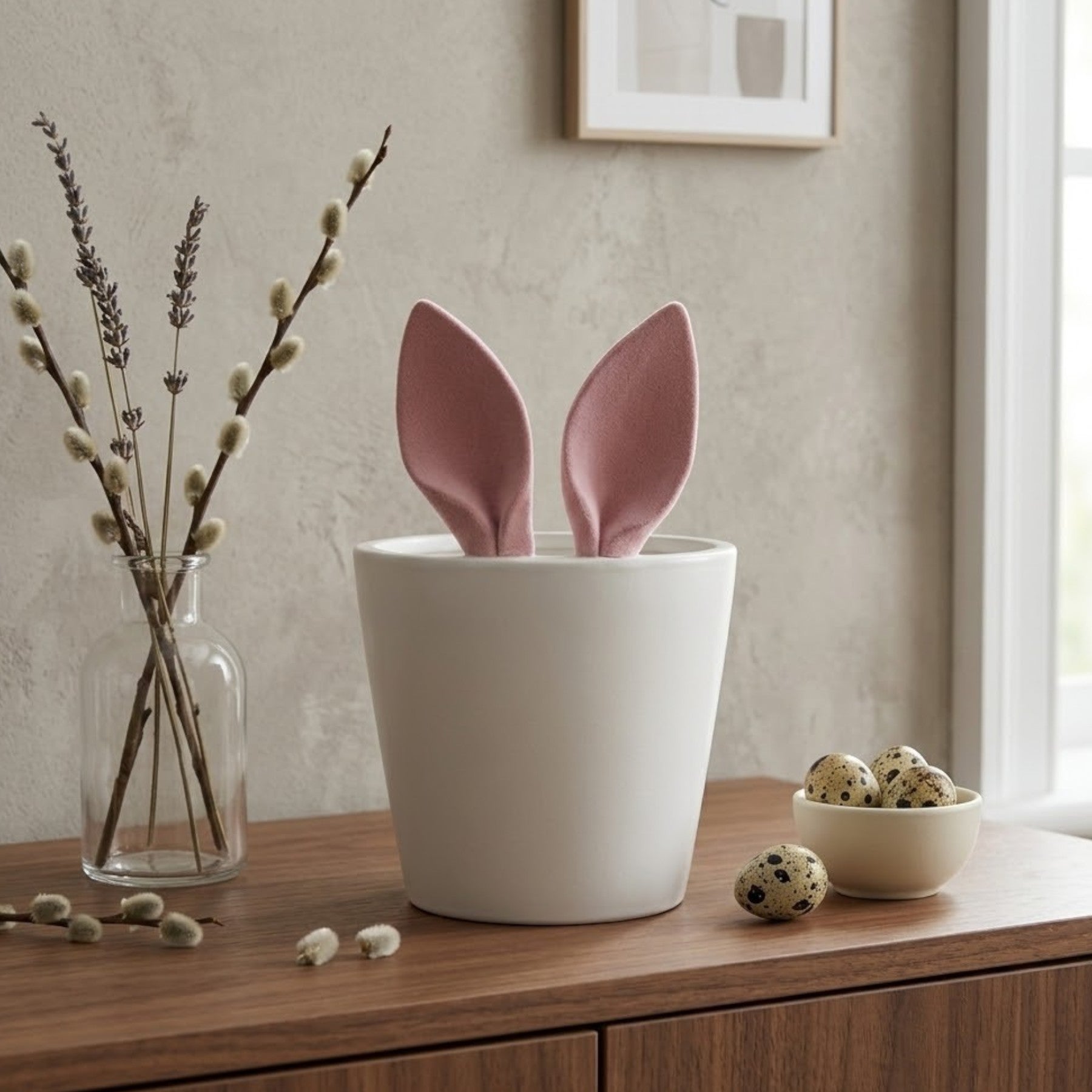 Springtime Flocked Bunny Ears Planter Pot
