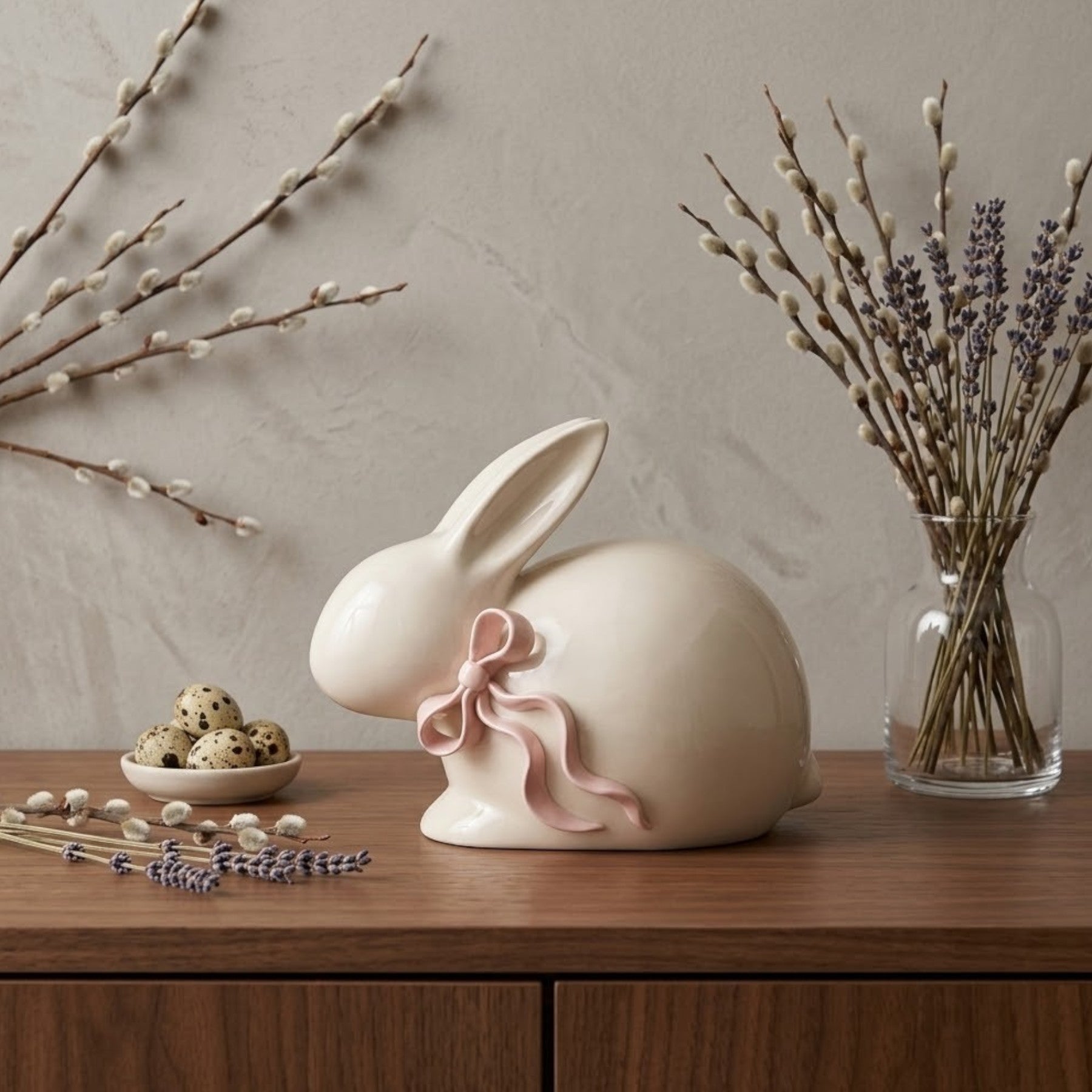 Bunny Pink Bow Easter Ornament