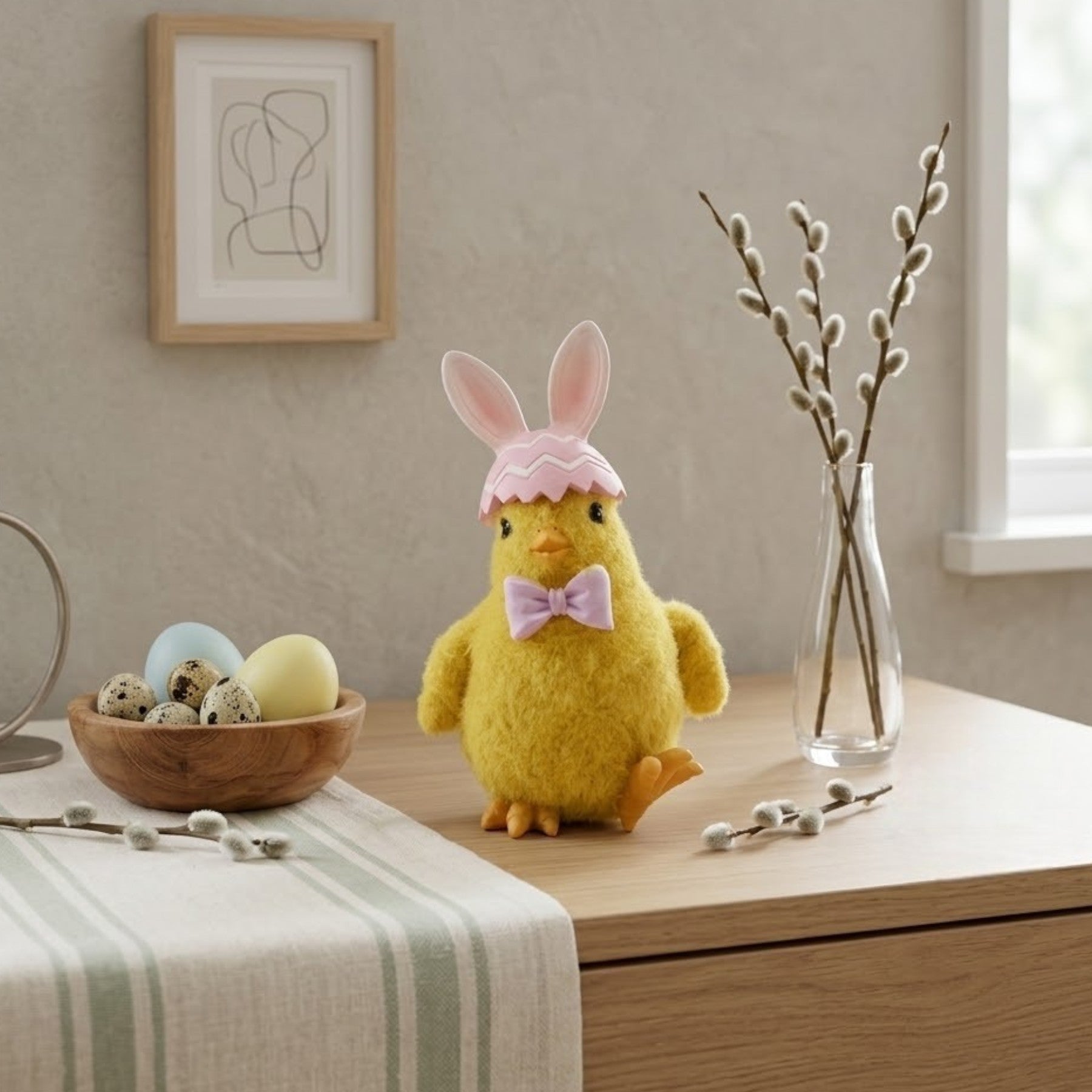 Fluffy Easter Chick Bunny Ears Ornament