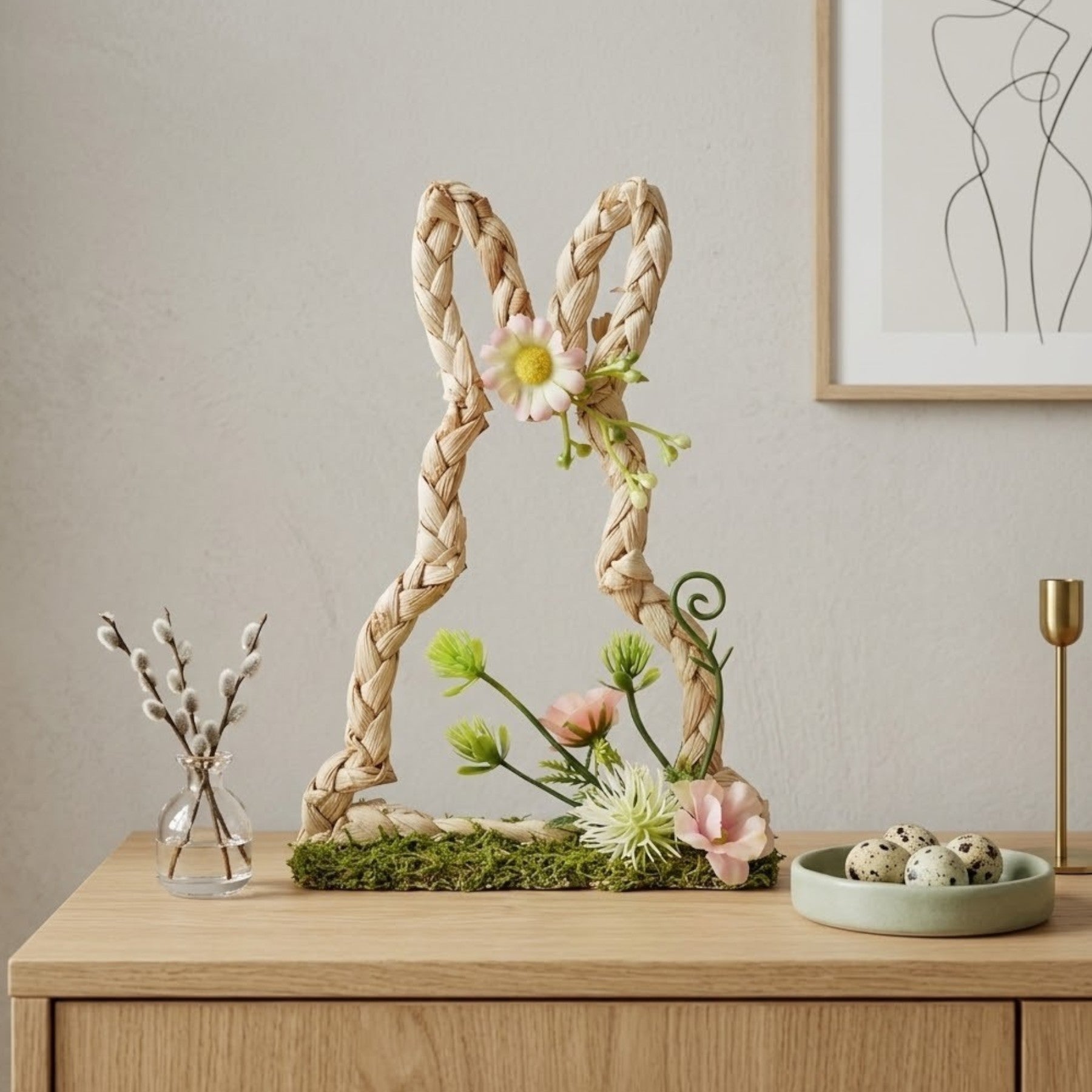 Faux Flower Easter Bunny Decoration