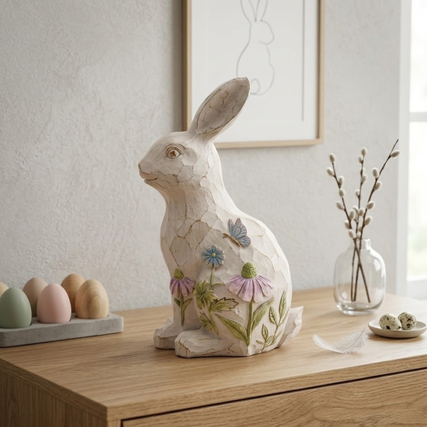 Distressed Floral Bunny Decoration