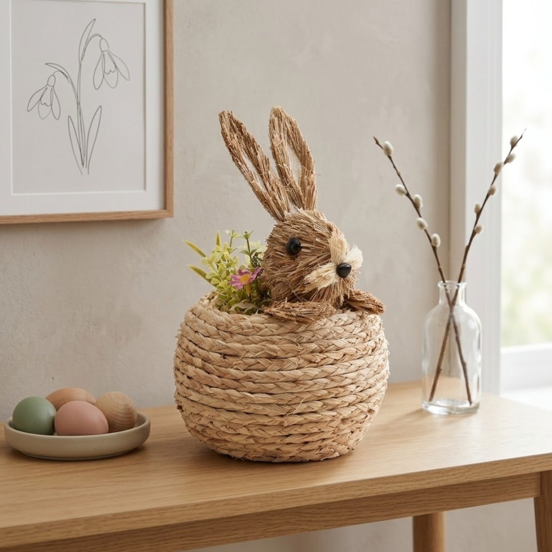 Springtime Straw Bunny In Floral Decoration