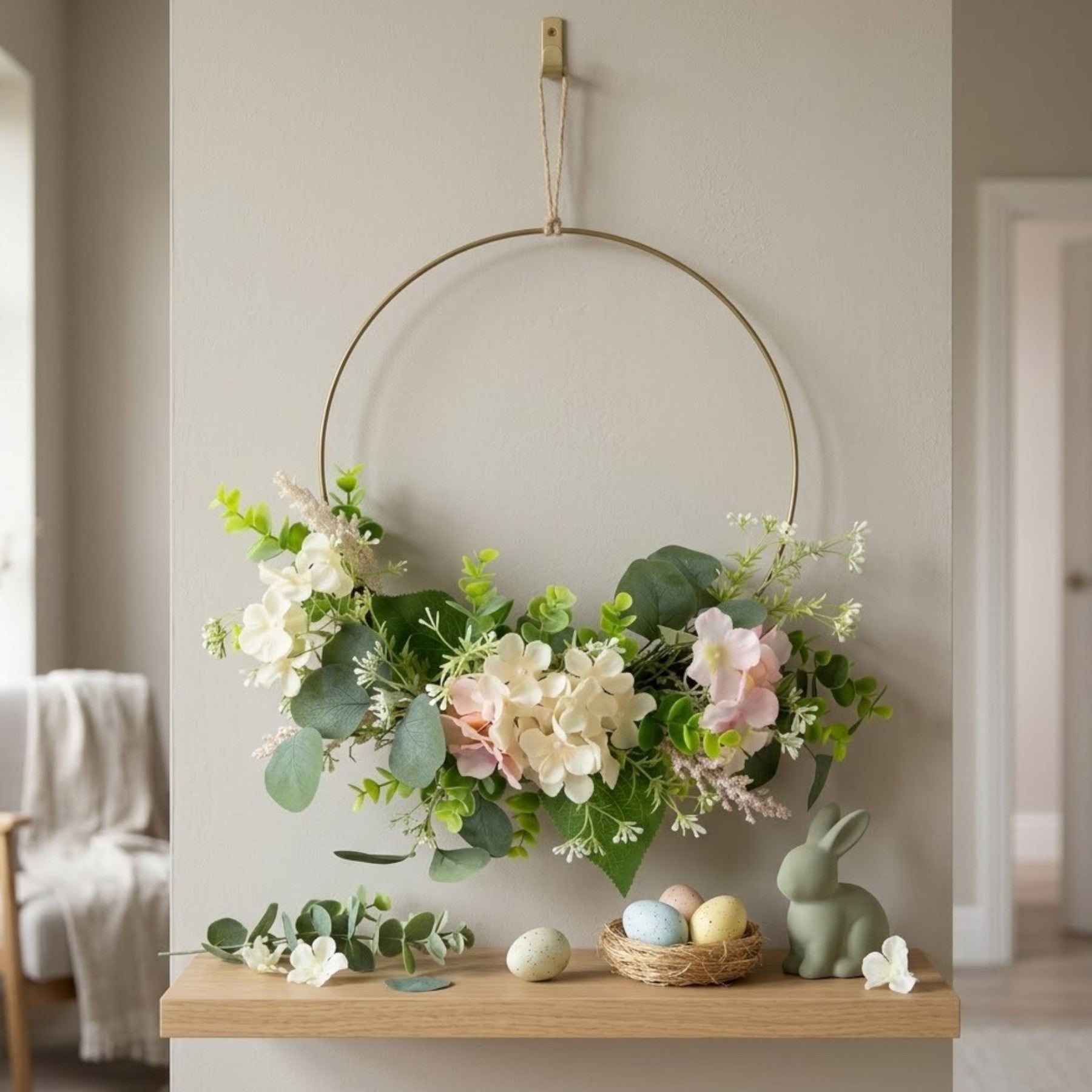 Hydrangea Spring Floral Hoop Wreath
