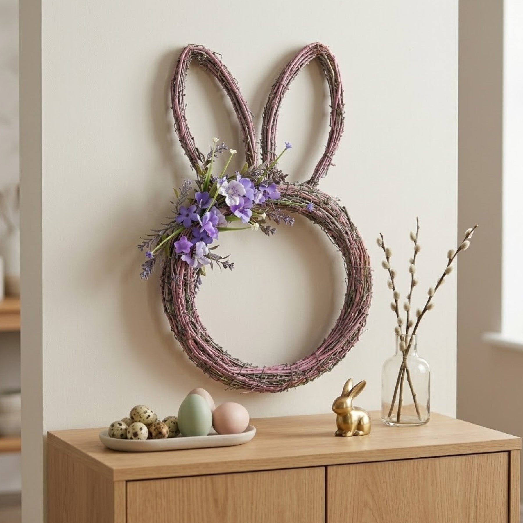 Violet Bunny Ears Spring Wreath