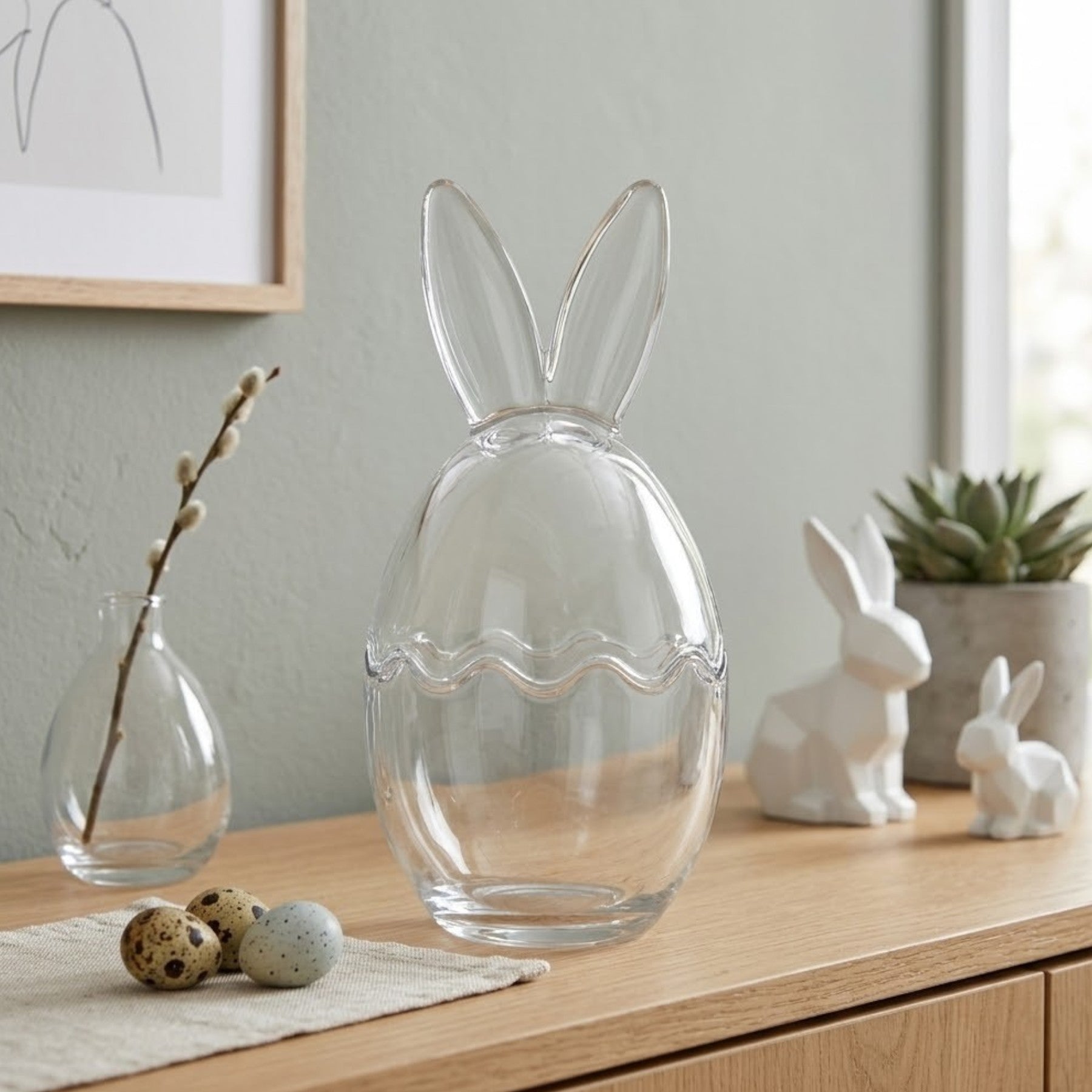 Springtime Bunny Ears Glass Jar