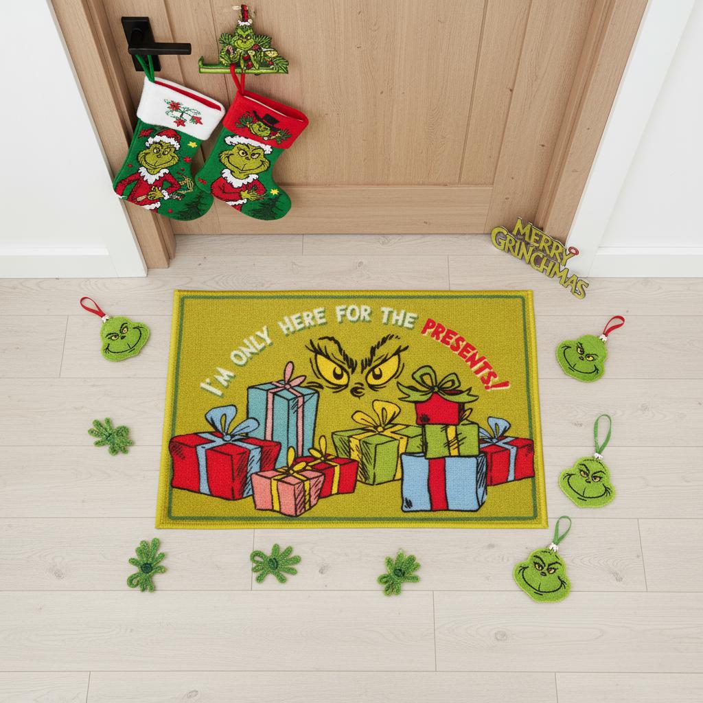 Grinch Here For The Presents Doormat