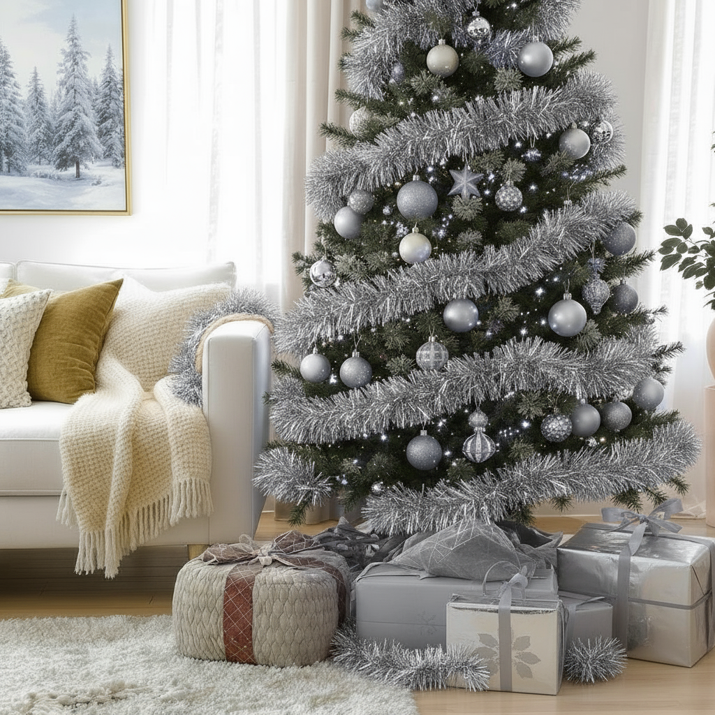 2m Thick Silver 6 Ply Christmas Tinsel