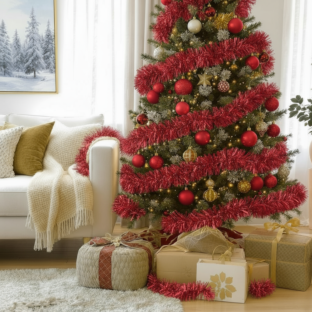 2m Thick Red 6 Ply Christmas Tinsel