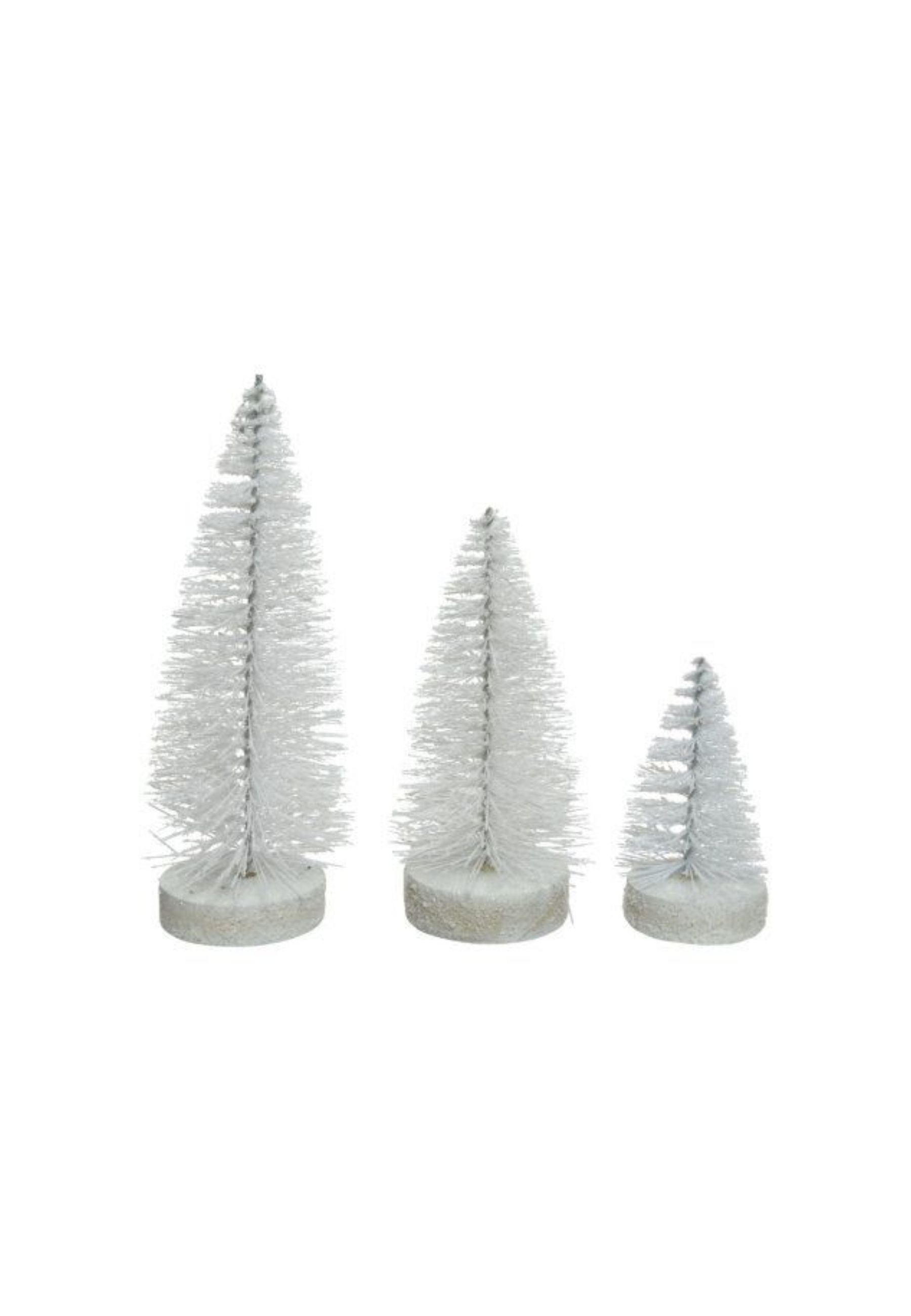 Set Of 3 White Glitter Bush Trees