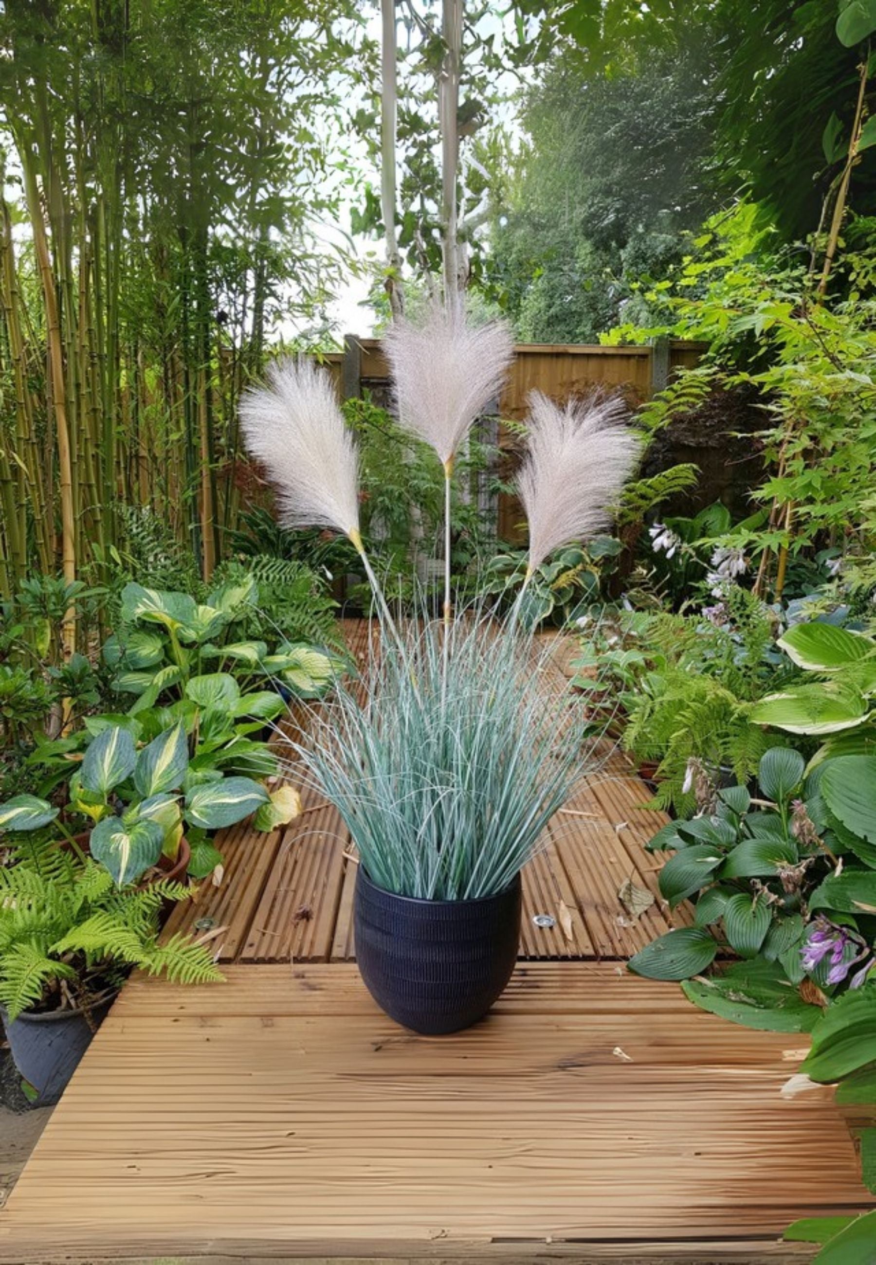 Potted Fluff 3 Head Artificial Pampas
