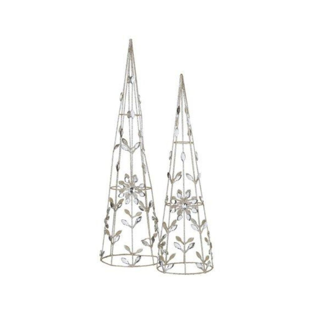 Set Of 2 Standing Crystal Xmas Cones