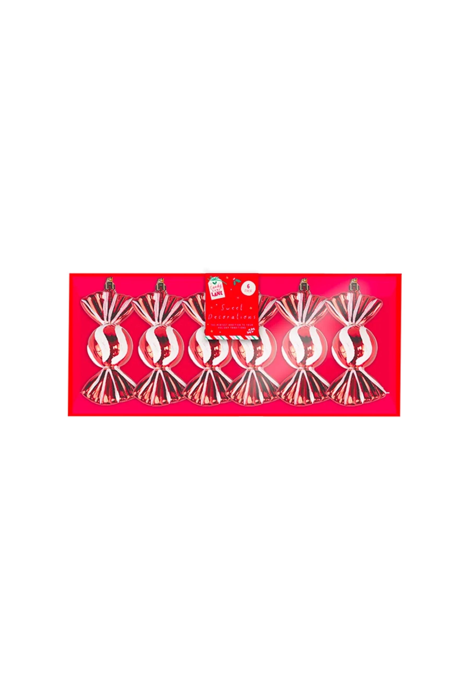 Set Of 6 Candy Cane Sweet Baubles