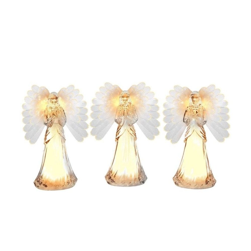 Set Of 3 Light Up Glass Angels