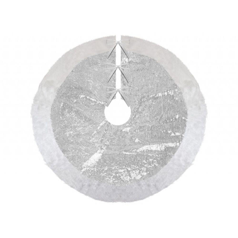 Silver Sequin Faux Fur Tree Skirt