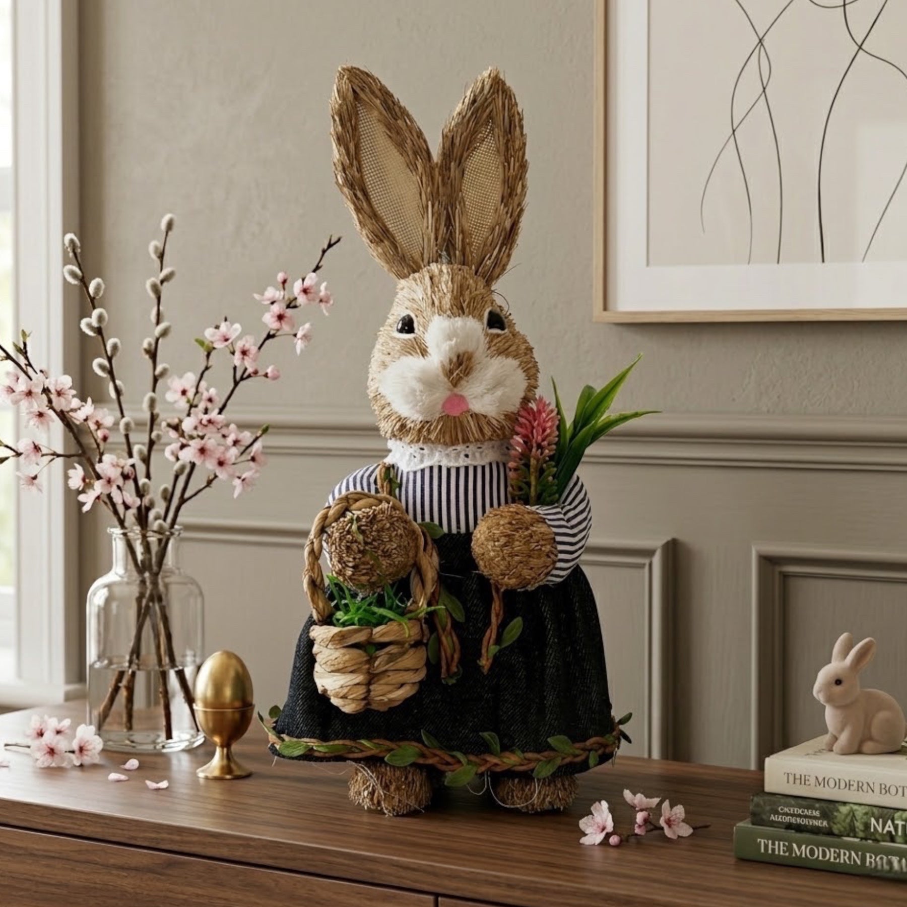 Springtime Mrs Straw Bunny Basket Decoration
