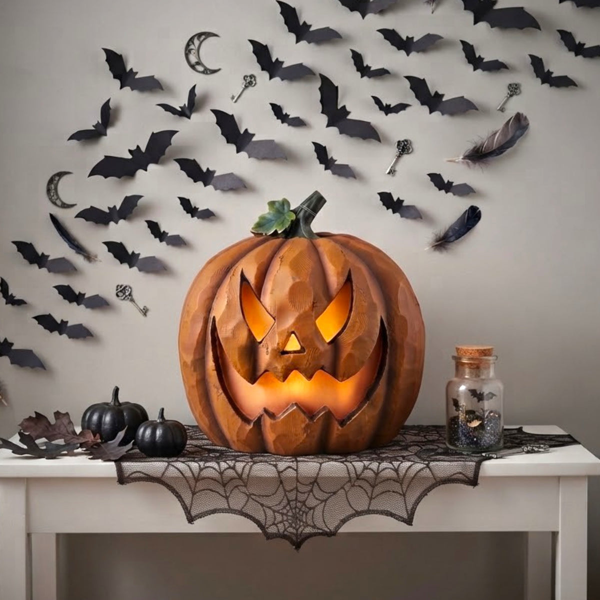 Large Resin Halloween Light Up Pumpkin