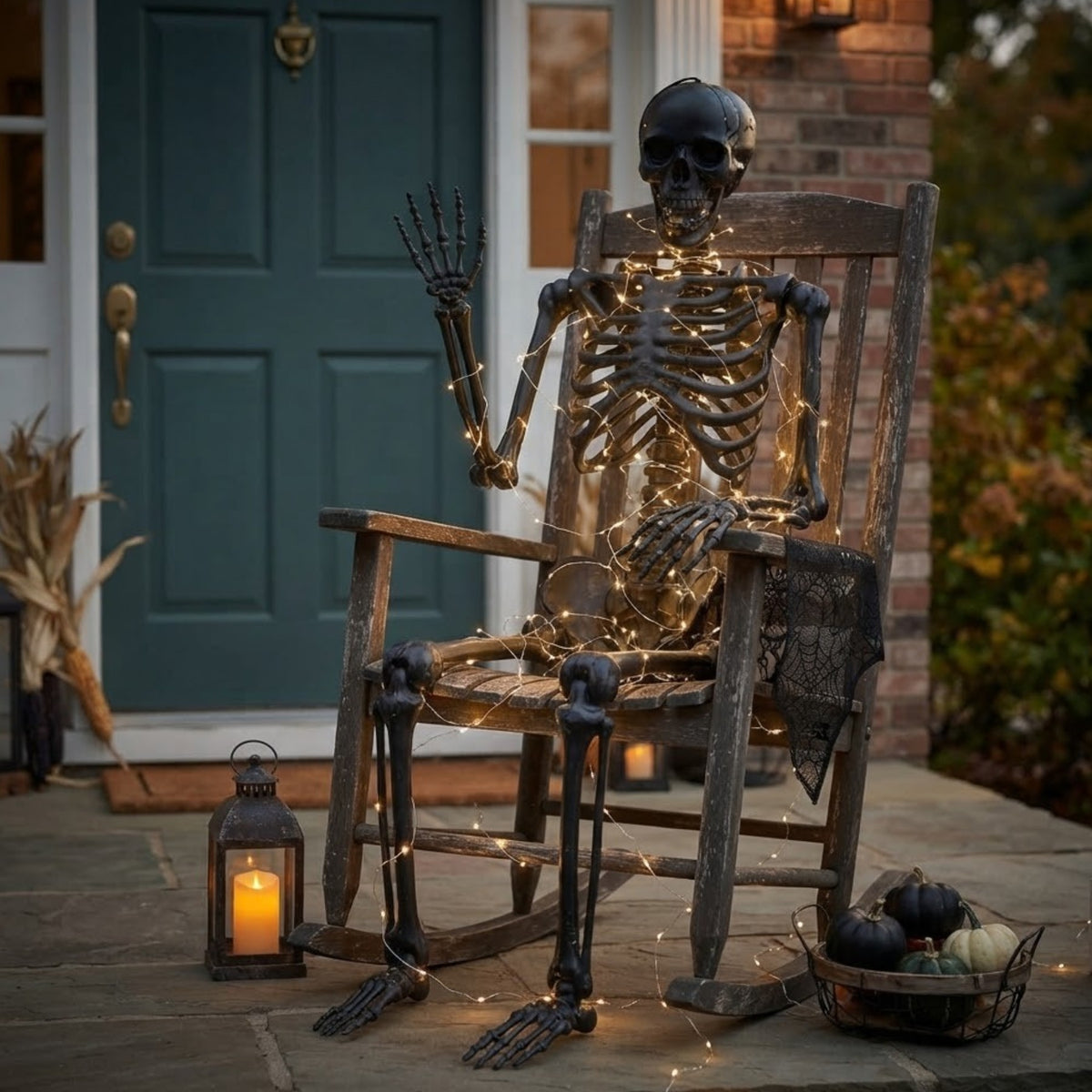 6ft Light Up Black Halloween Skeleton