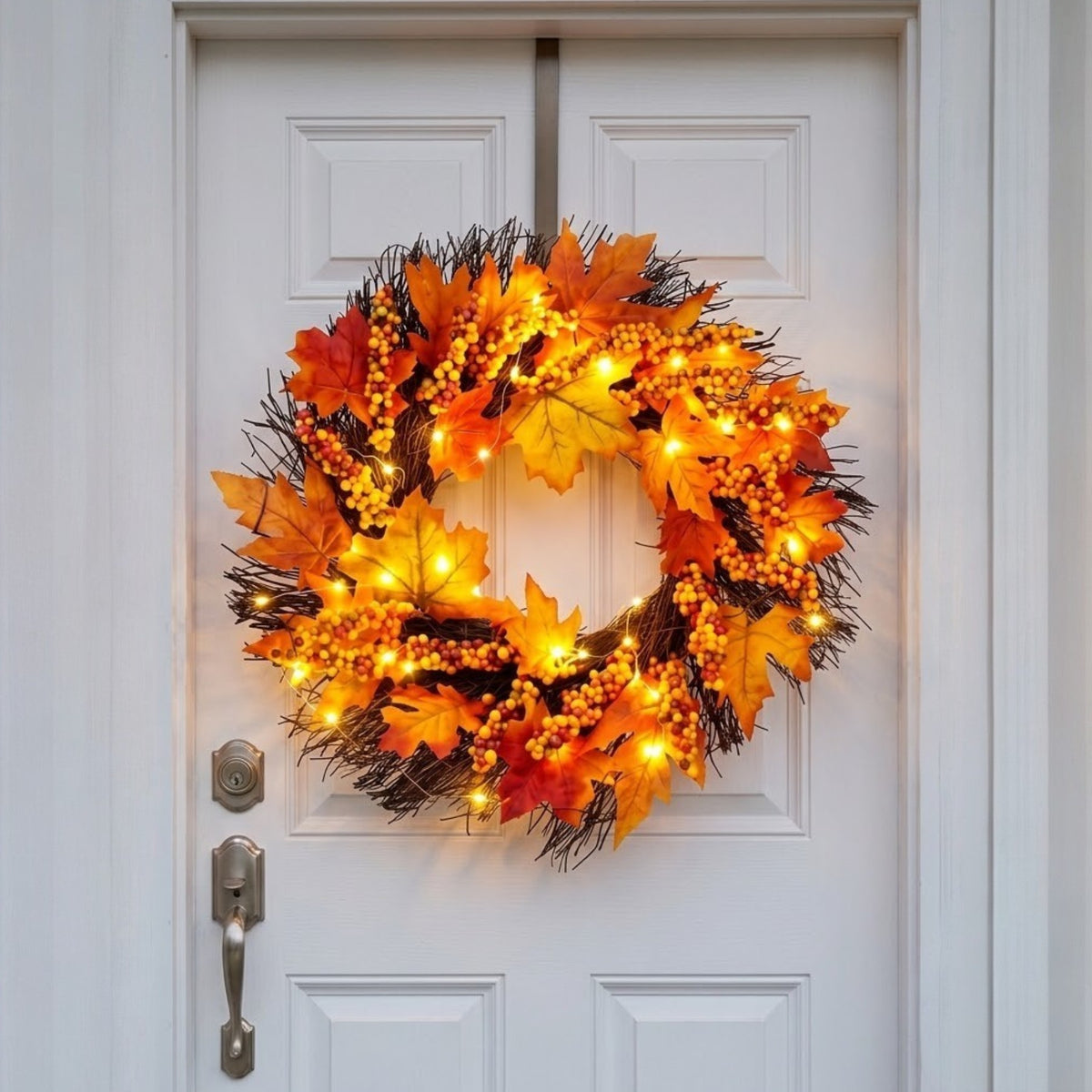 Light Up Maple Leaves Rattan Wreath Hanger Included