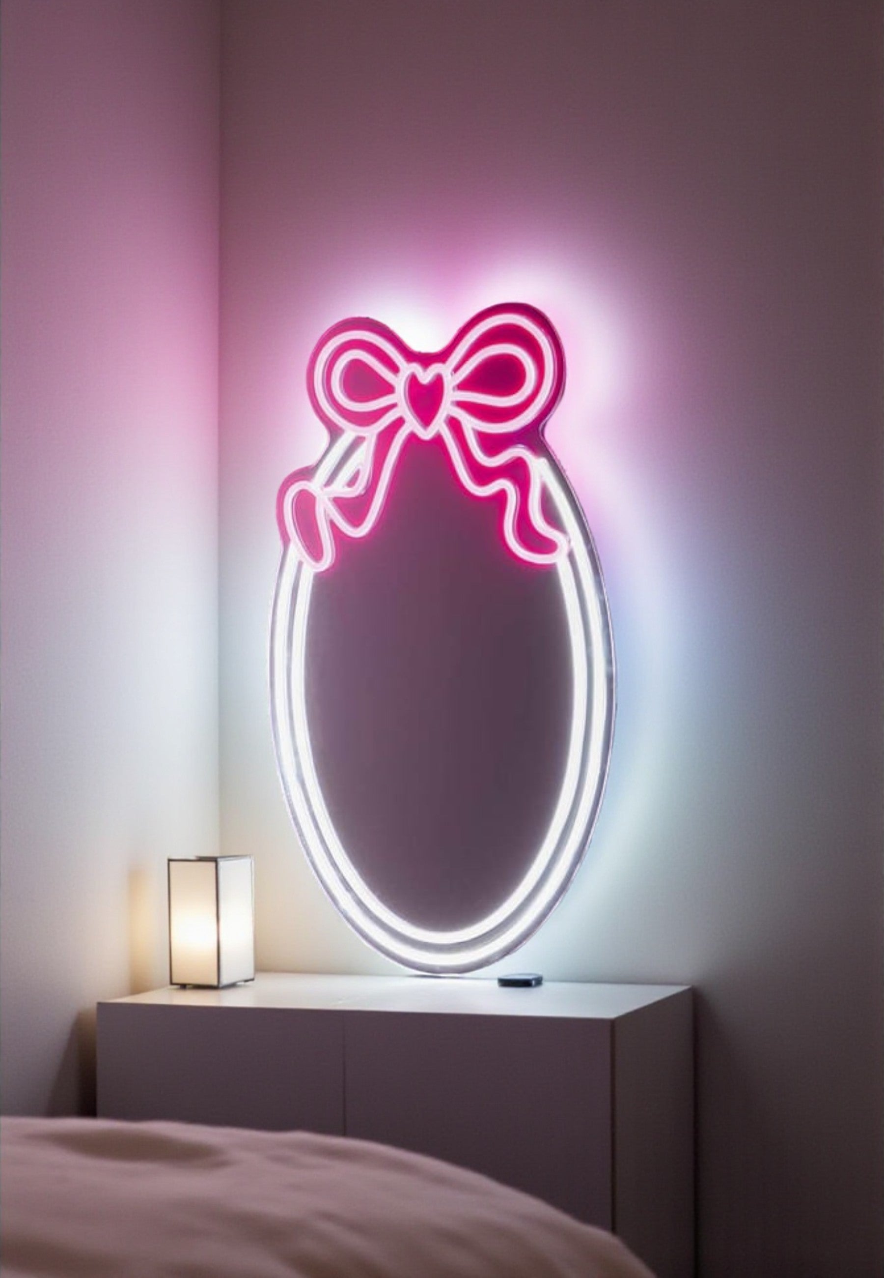 Neon Bow Illuminated Wall Mirror