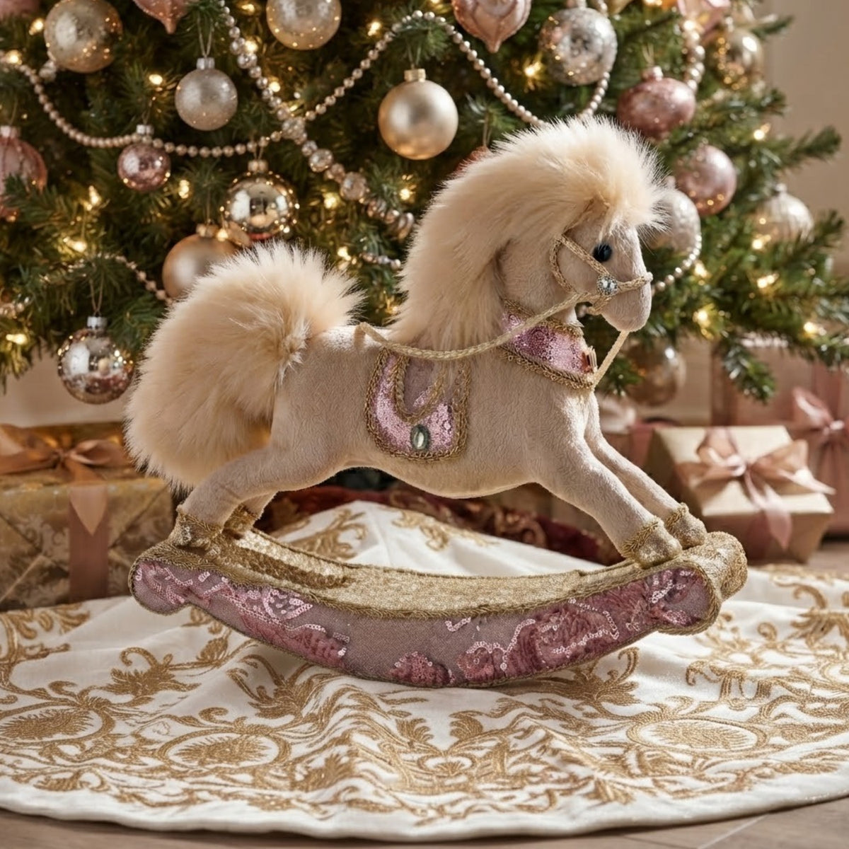 Blush Pink Velvet Christmas Rocking Horse