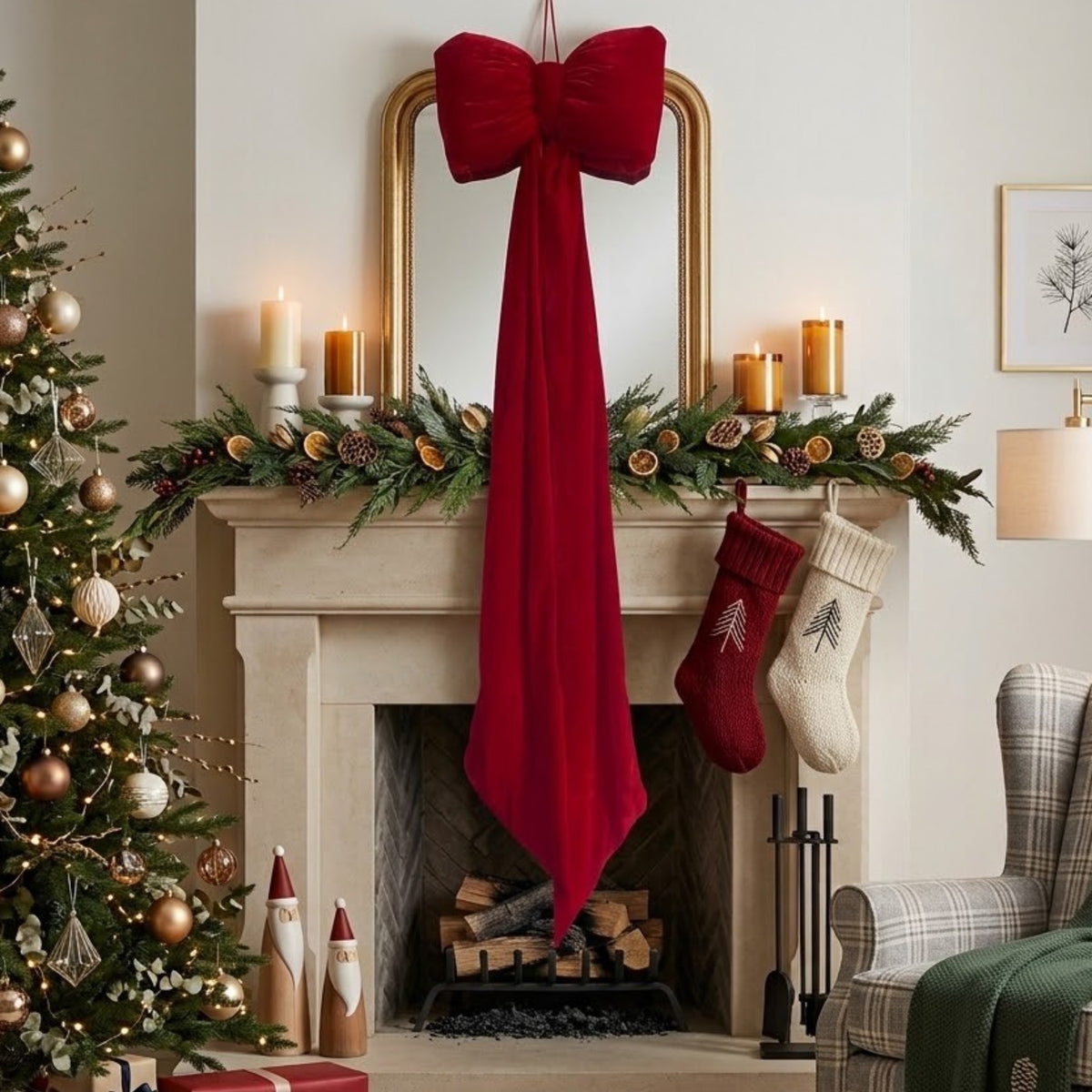 5.3FT Hanging Festive Fabric Long Decorative Bow