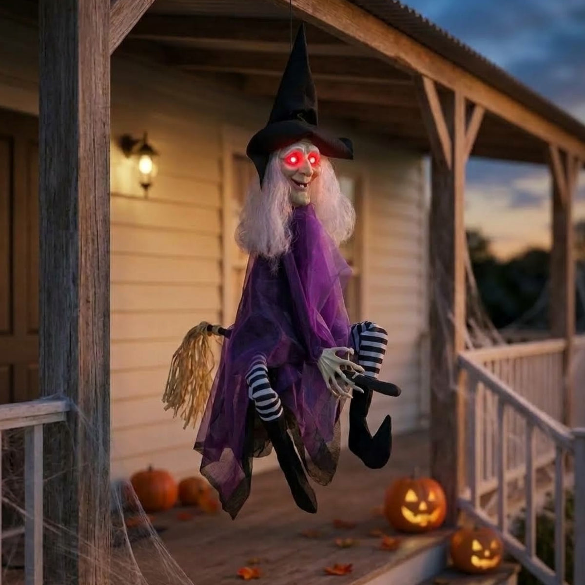 Hanging Animated Kicking Witch Halloween Decor