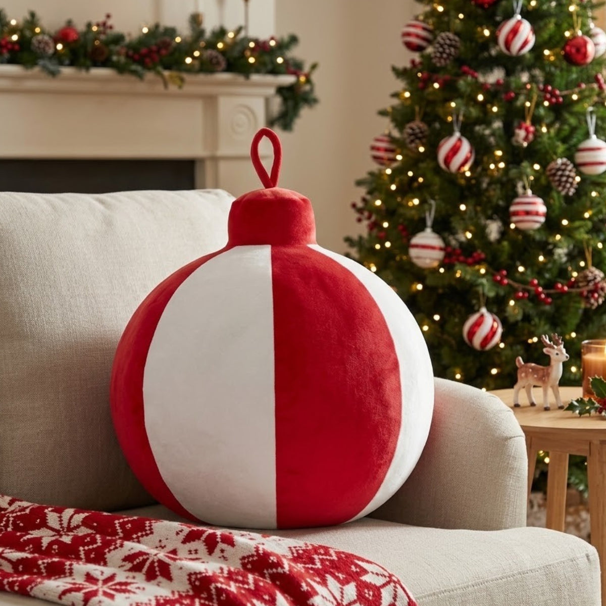 XL Velvet Striped Christmas Bauble Cushion