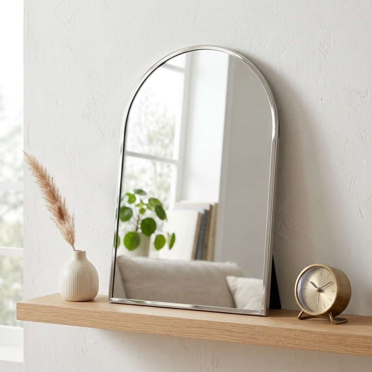 Arched Nickle Plated Steel Mirror