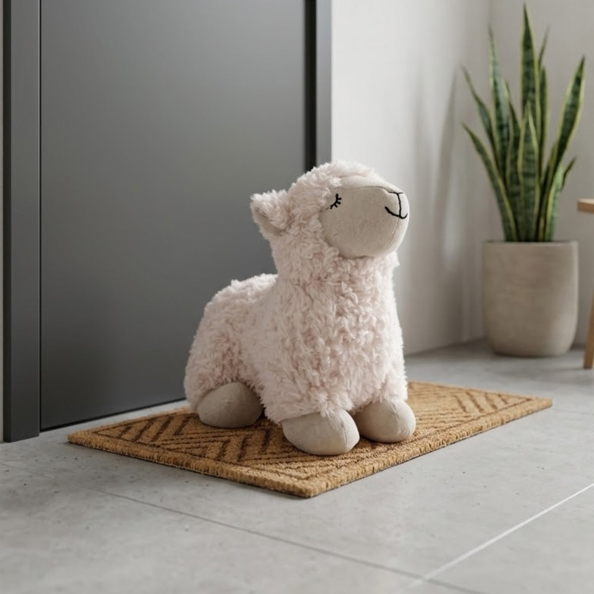 Introduce White Lamb Fabric Door Stop