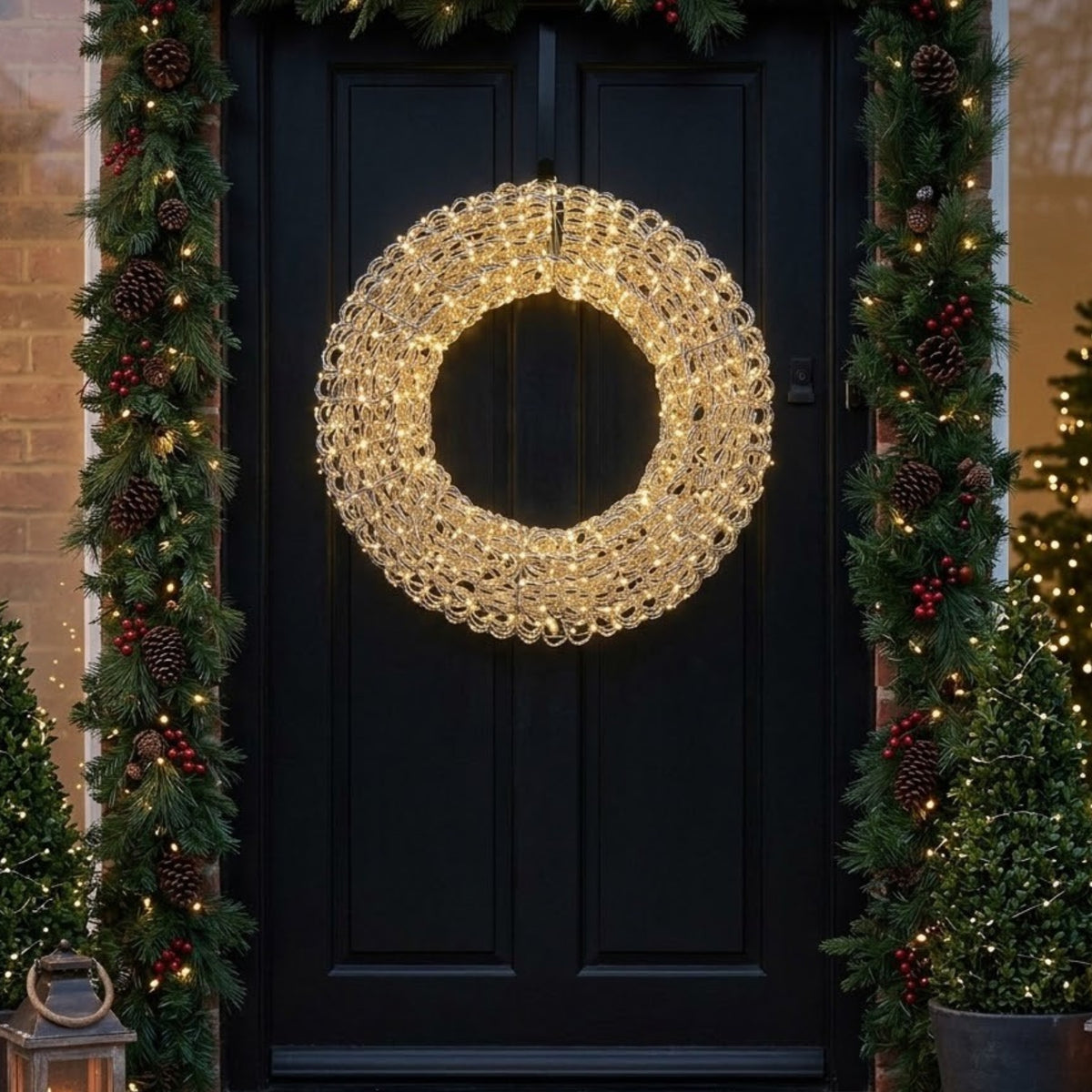 Large Silver Metallic Looped LED Festive Wreath
