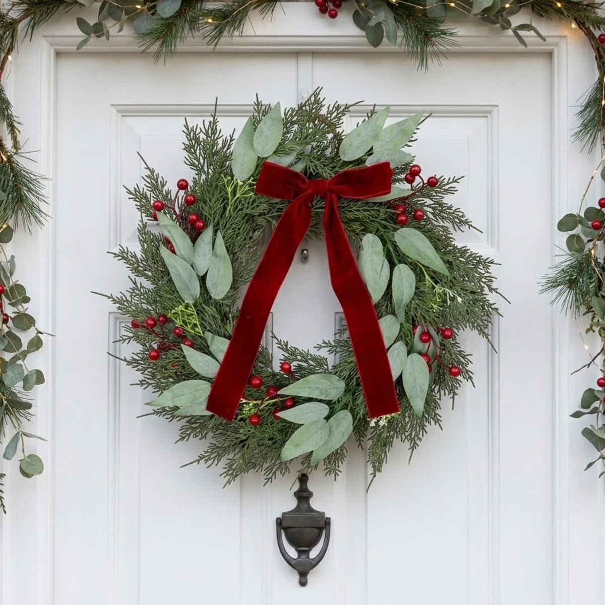 Traditional Red Berry Bow Wreath