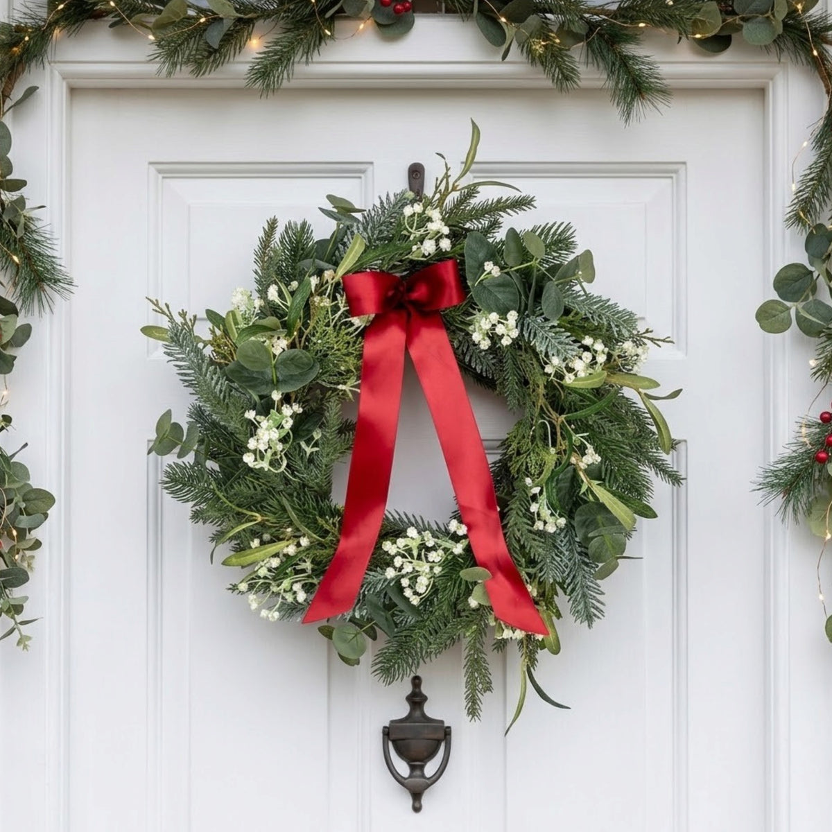 Traditional White Berry Bow Wreath