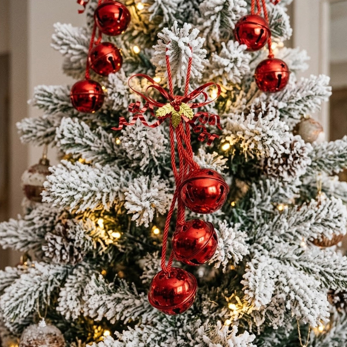 Glittered Holly Red Hanging Bells