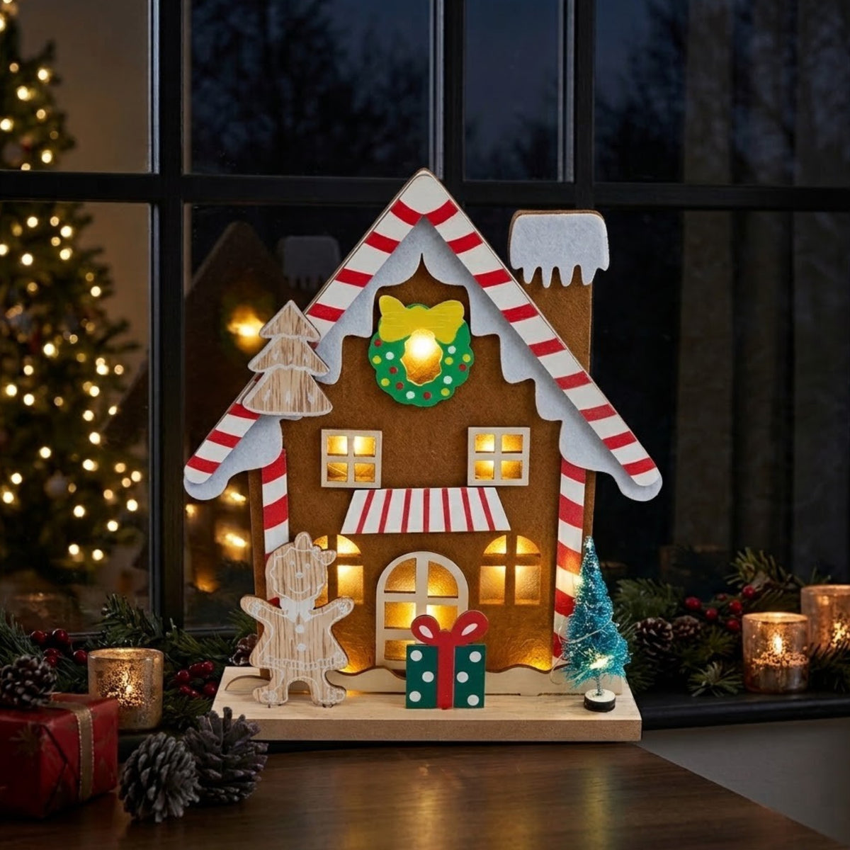 Gingerbread Wooden Light Up House Ornament