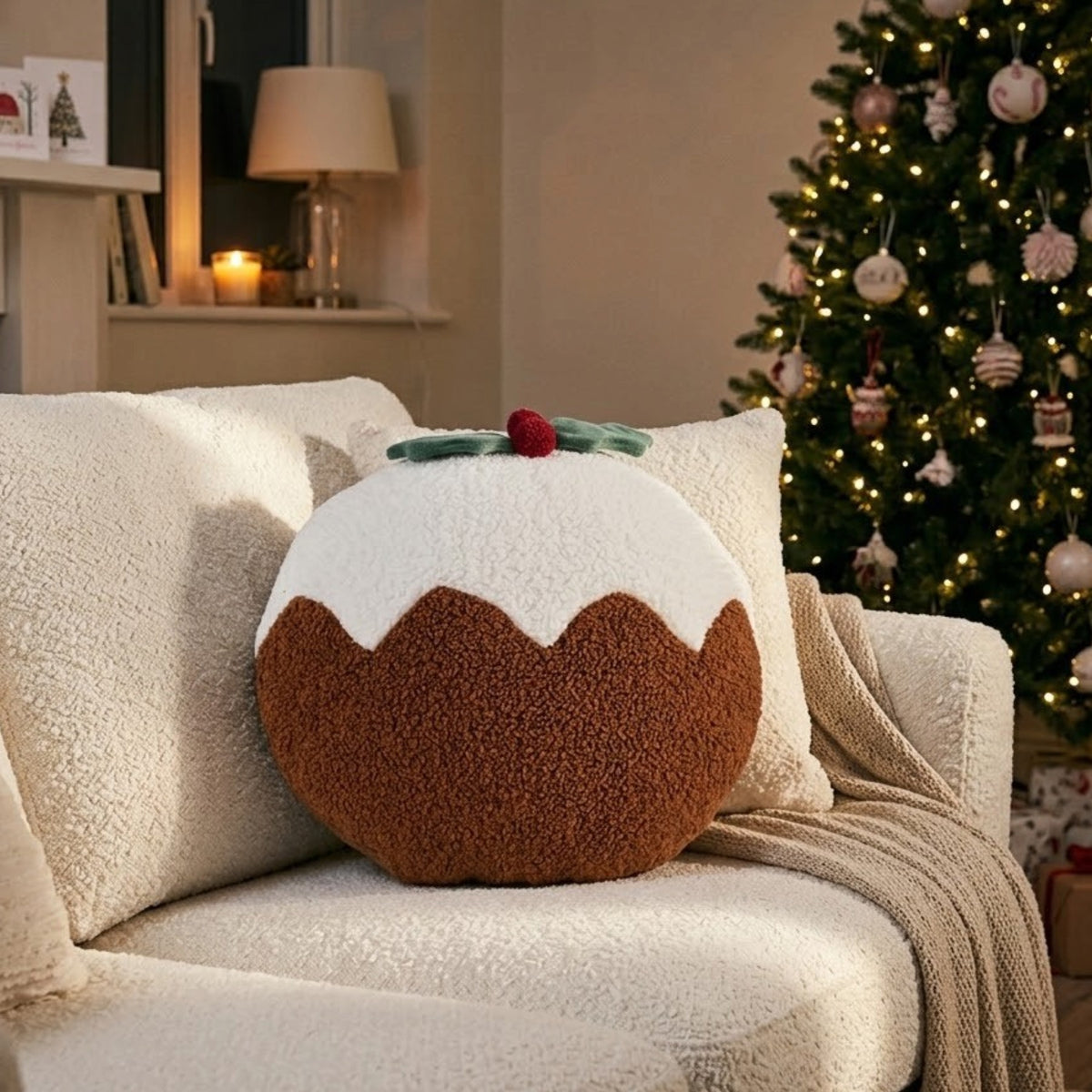 Christmas Pudding Boucle Decorative Cushion