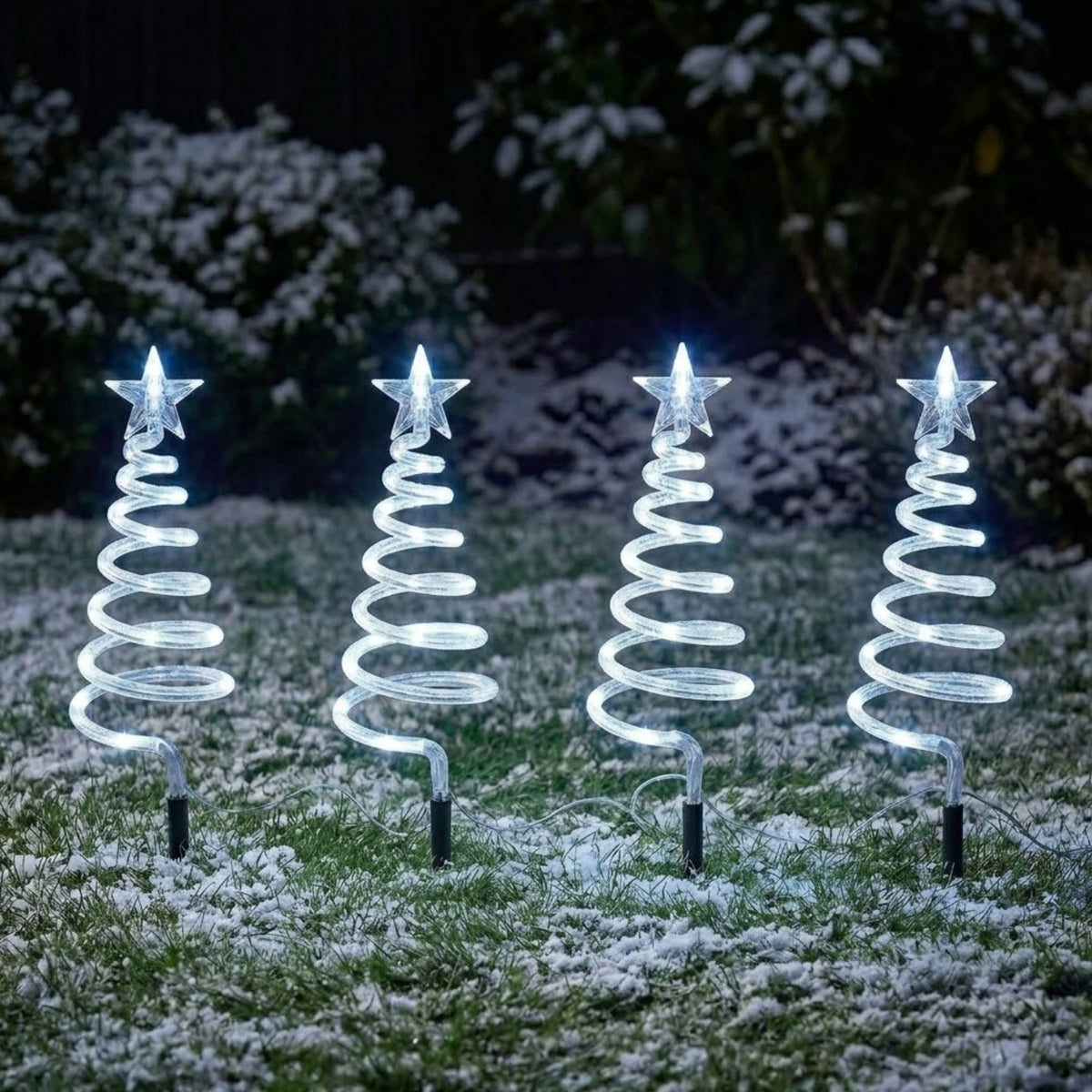 Set of 5 Cool White Spiral Tree Stake Lights
