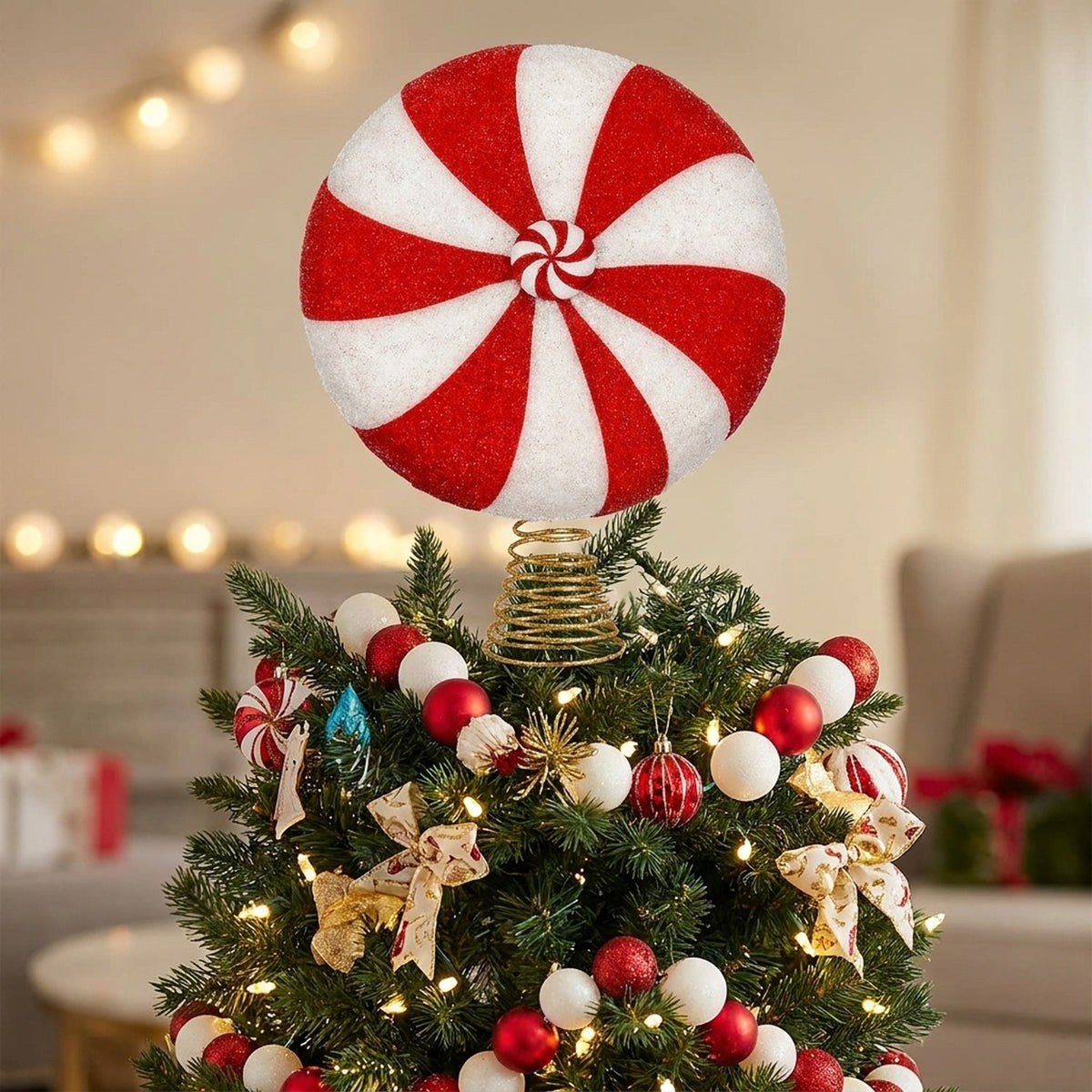 Festive Red and White Boucle Sweet Tree Topper
