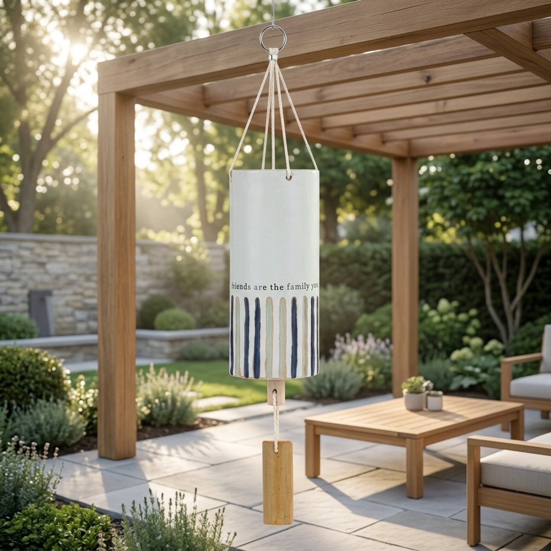 Off-White Striped Ceramic Wind Chime - Friends