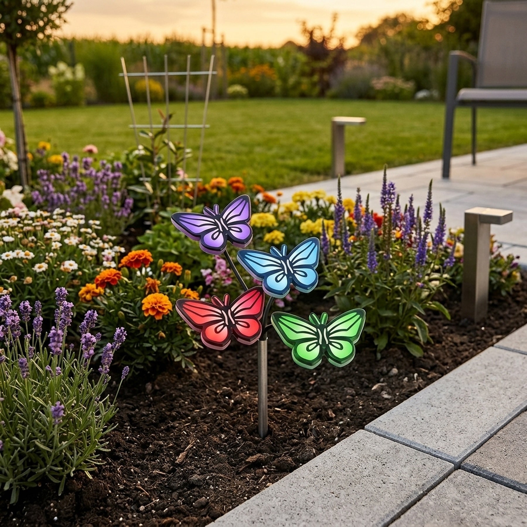 Lunaria Four Butterfly Solar Garden Stake Lights